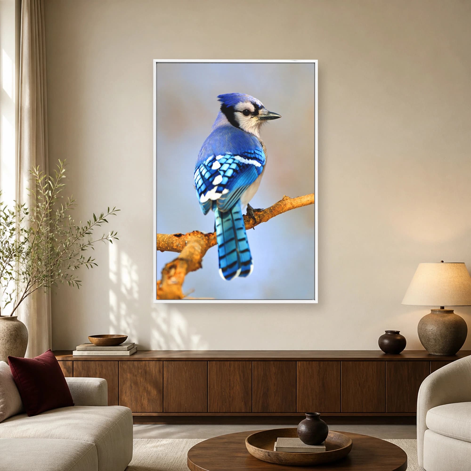 Vibrant Blue Jay Bird Wildlife Photography Wall Art, view 2