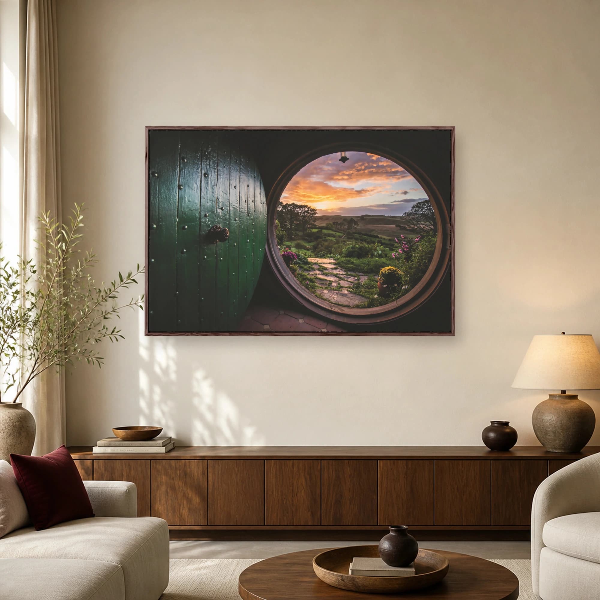 Hobbit Hole Sunset Landscape Canvas Print, view 2
