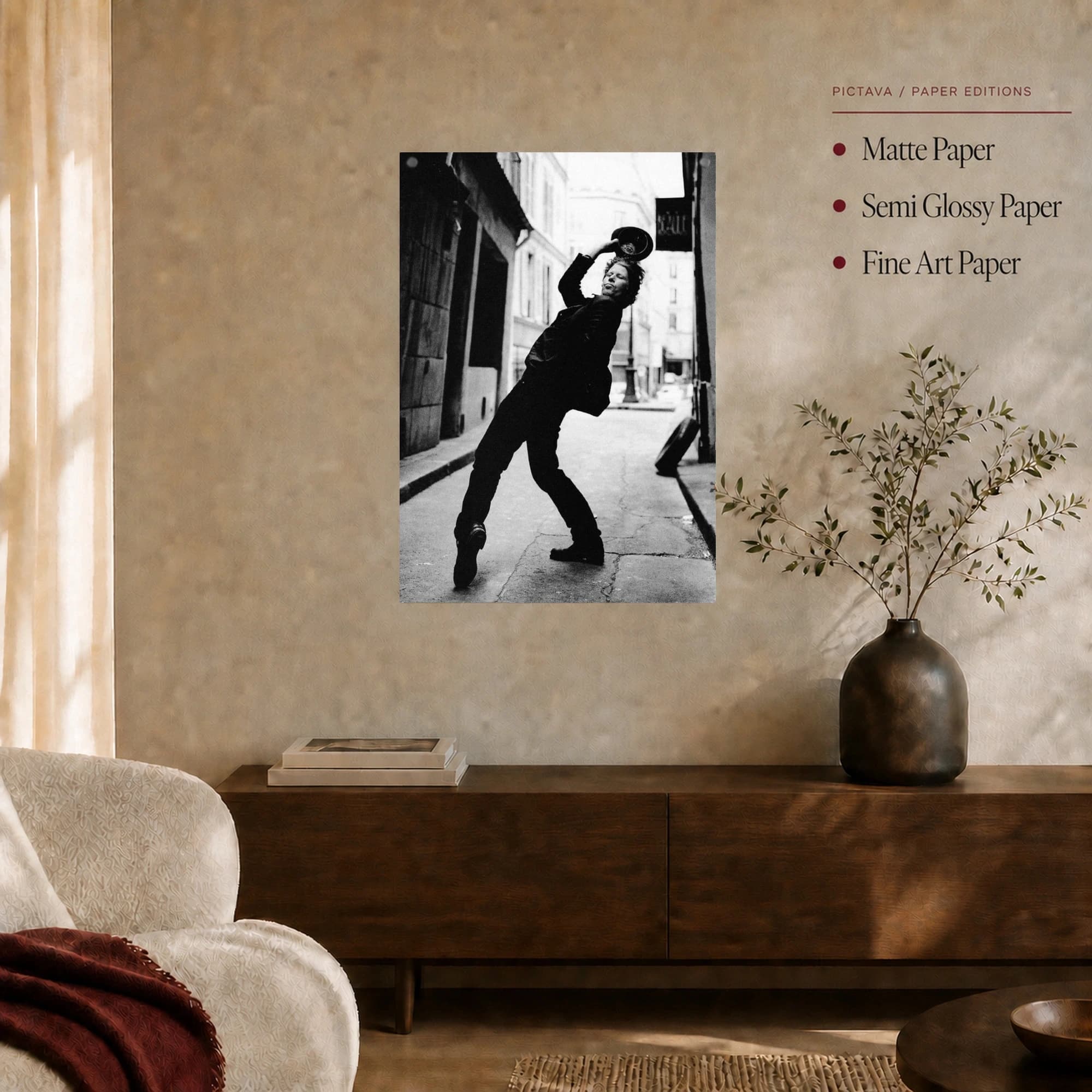Tom Waits Iconic Alleyway Lean Black and White Music Photography Print, view 5