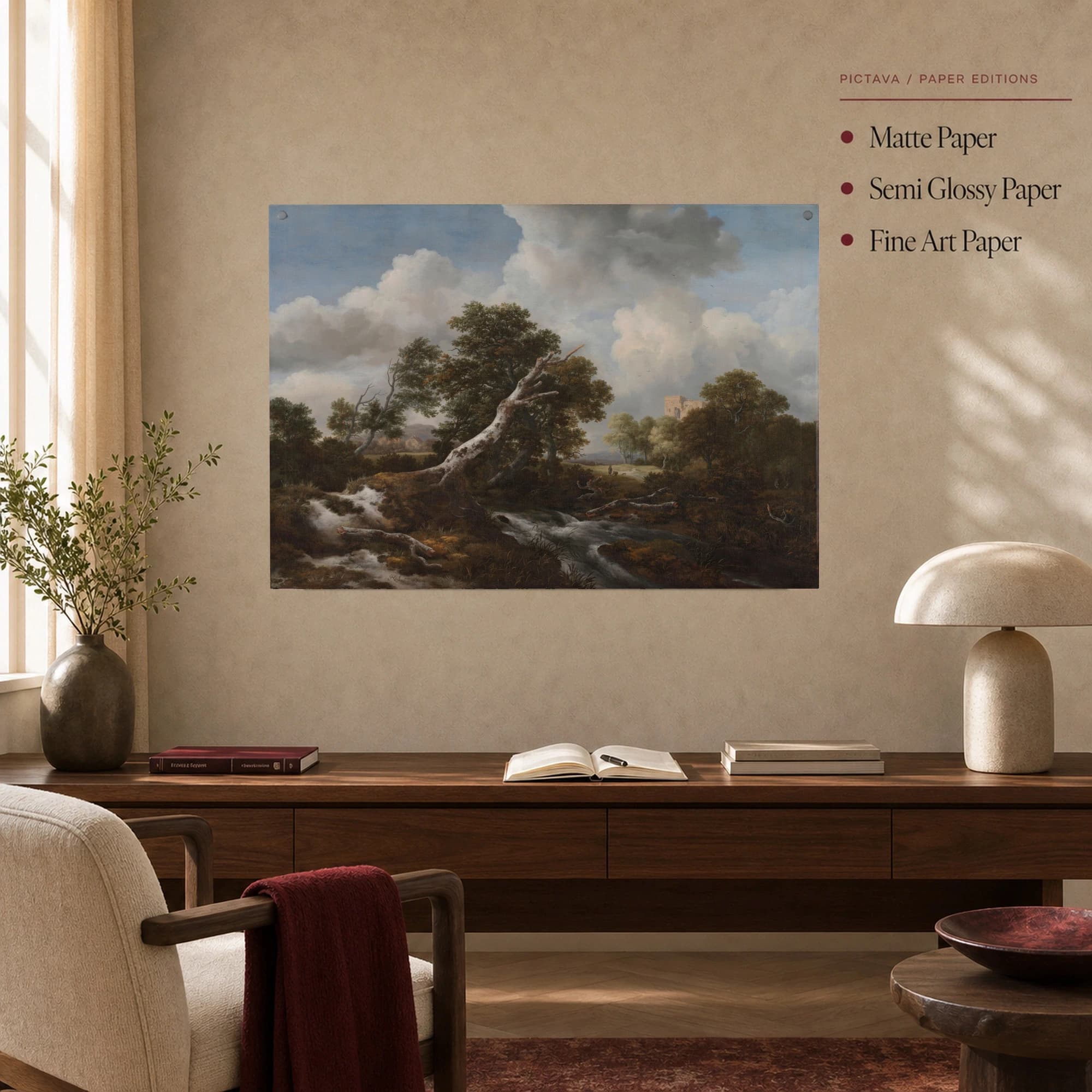 Classic Dutch Landscape Wall Art Print with River and Ruins, view 4