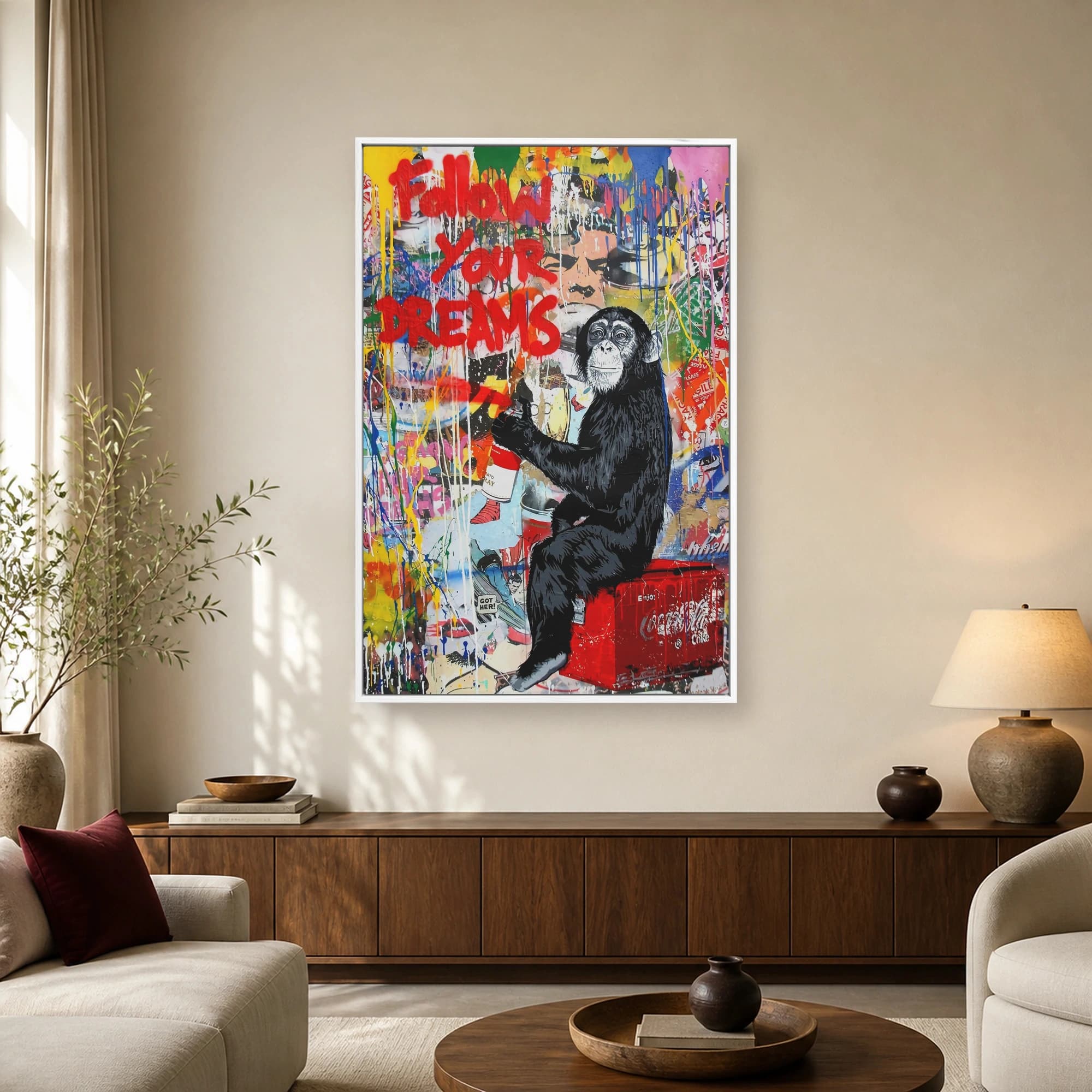 Follow Your Dreams Graffiti Chimp Pop Art Canvas Print, view 2