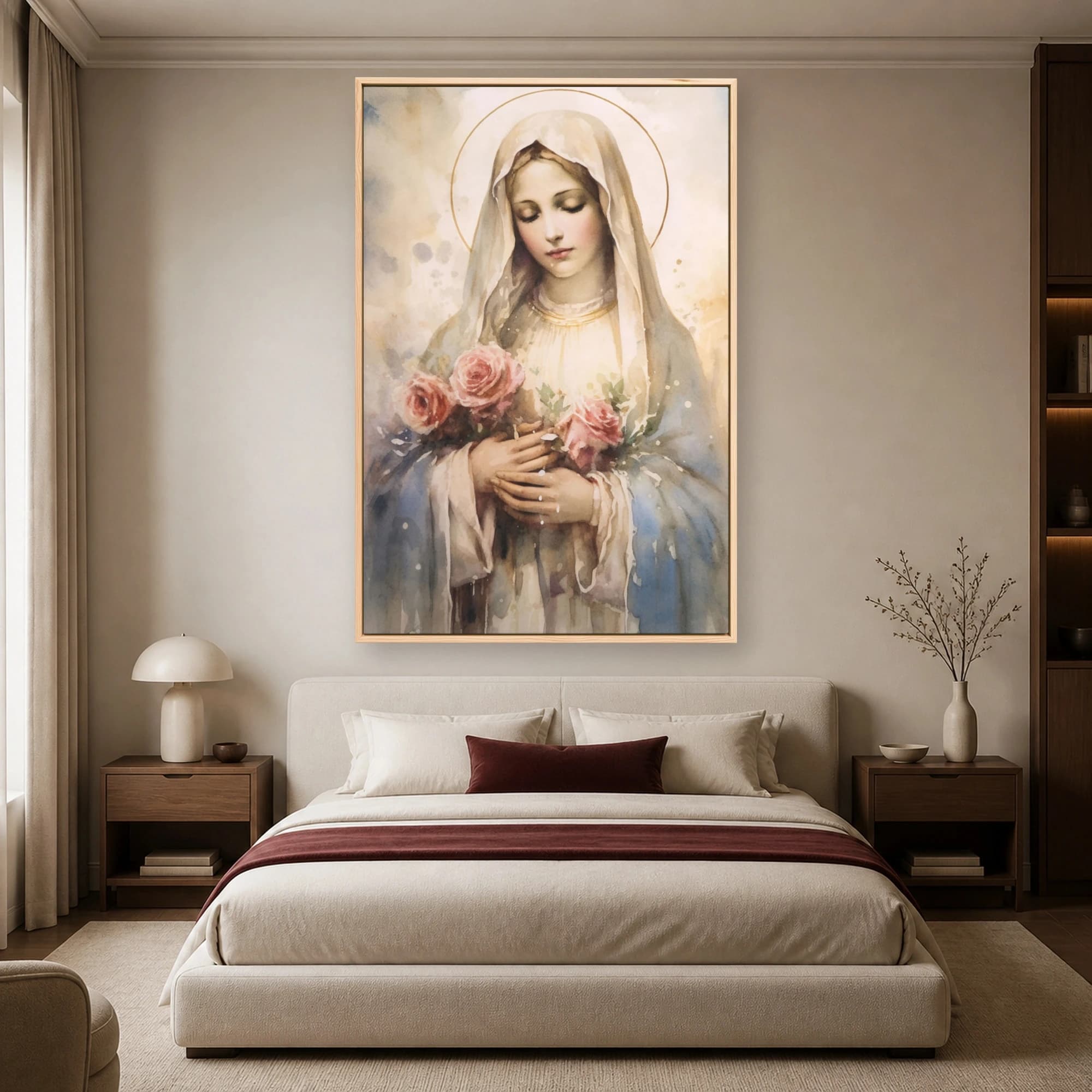 Watercolor Virgin Mary with Roses Fine Art Print, view 3
