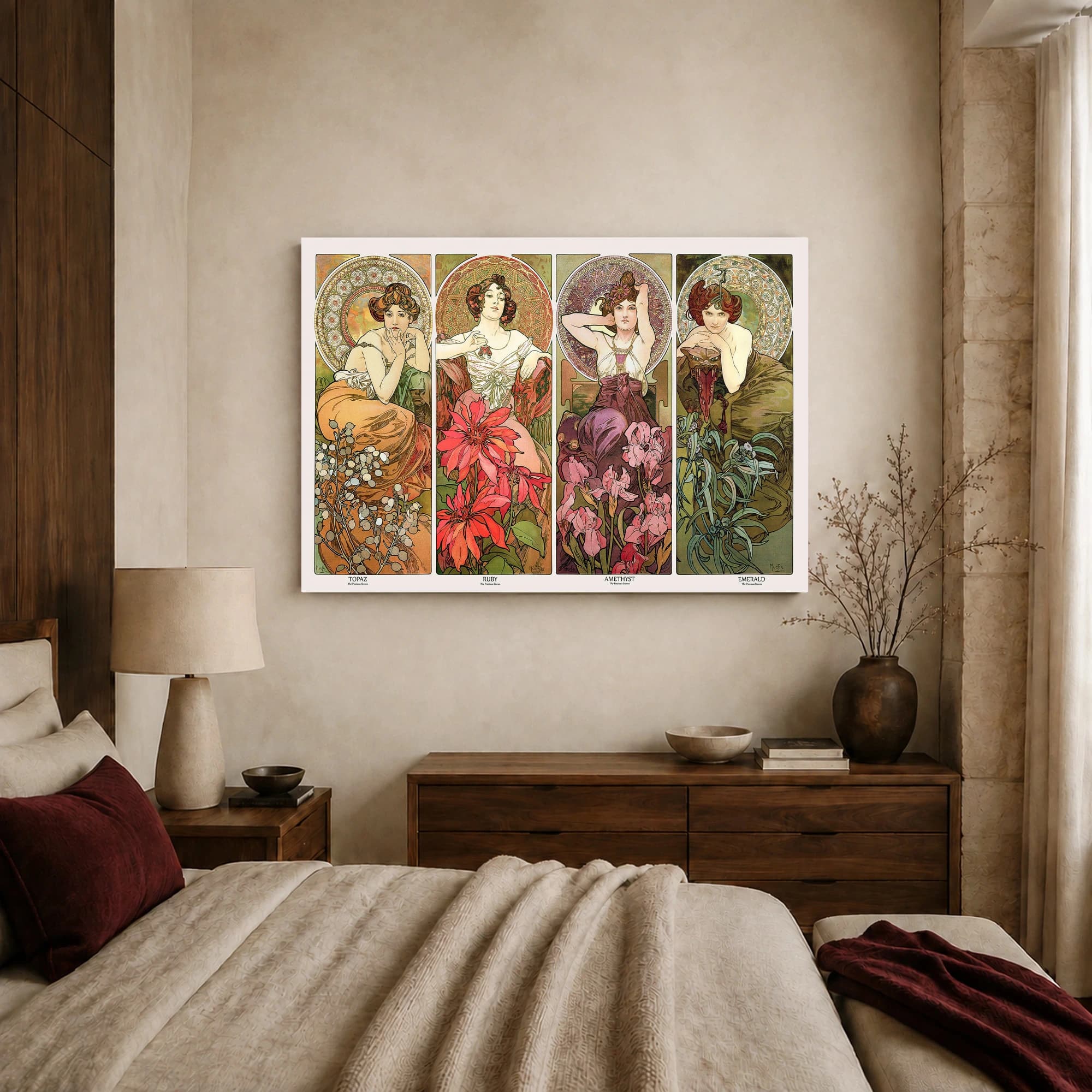 Alphonse Mucha The Precious Stones Four Panel Art Print, view 7