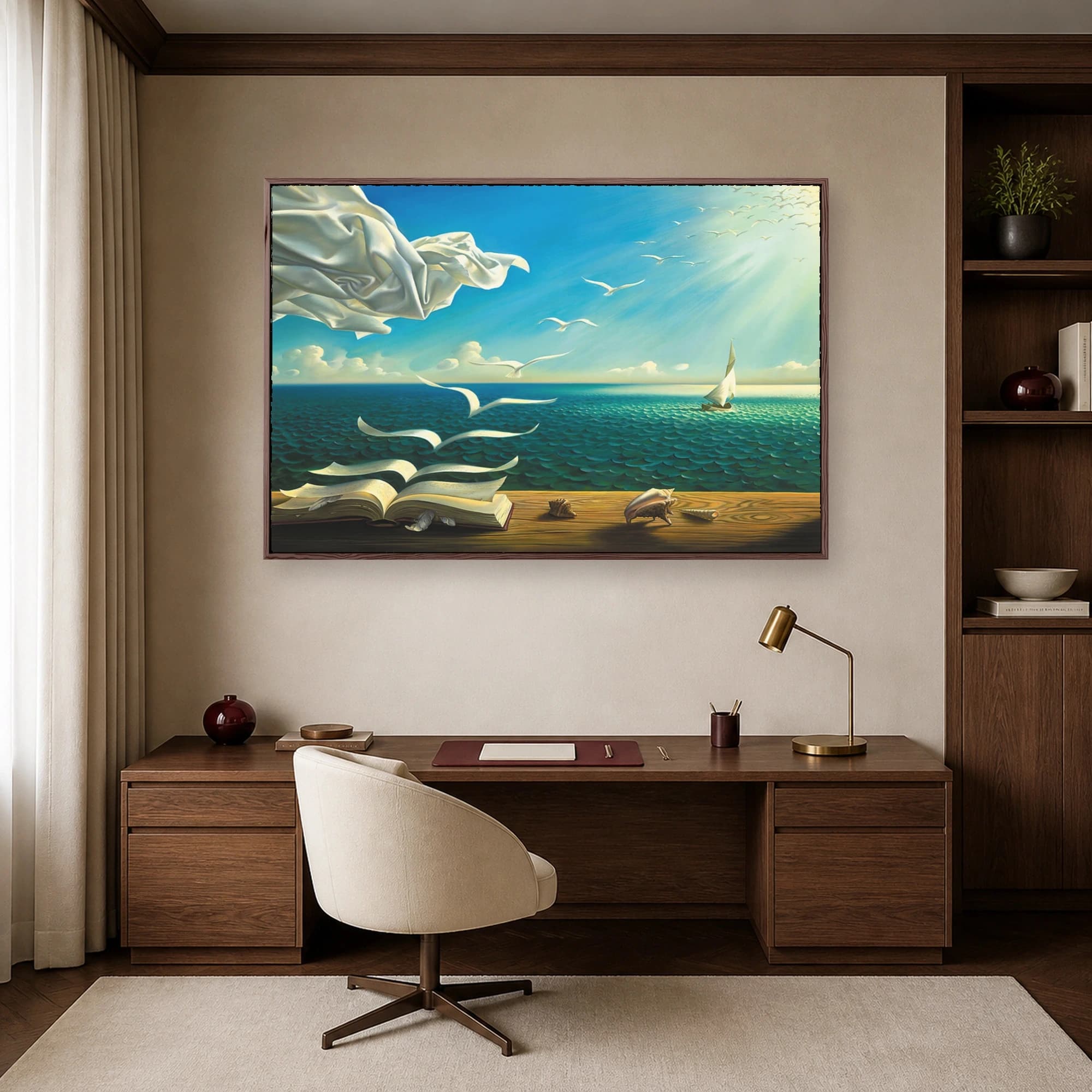 Surreal Ocean Book and Birds Canvas Print, view 6