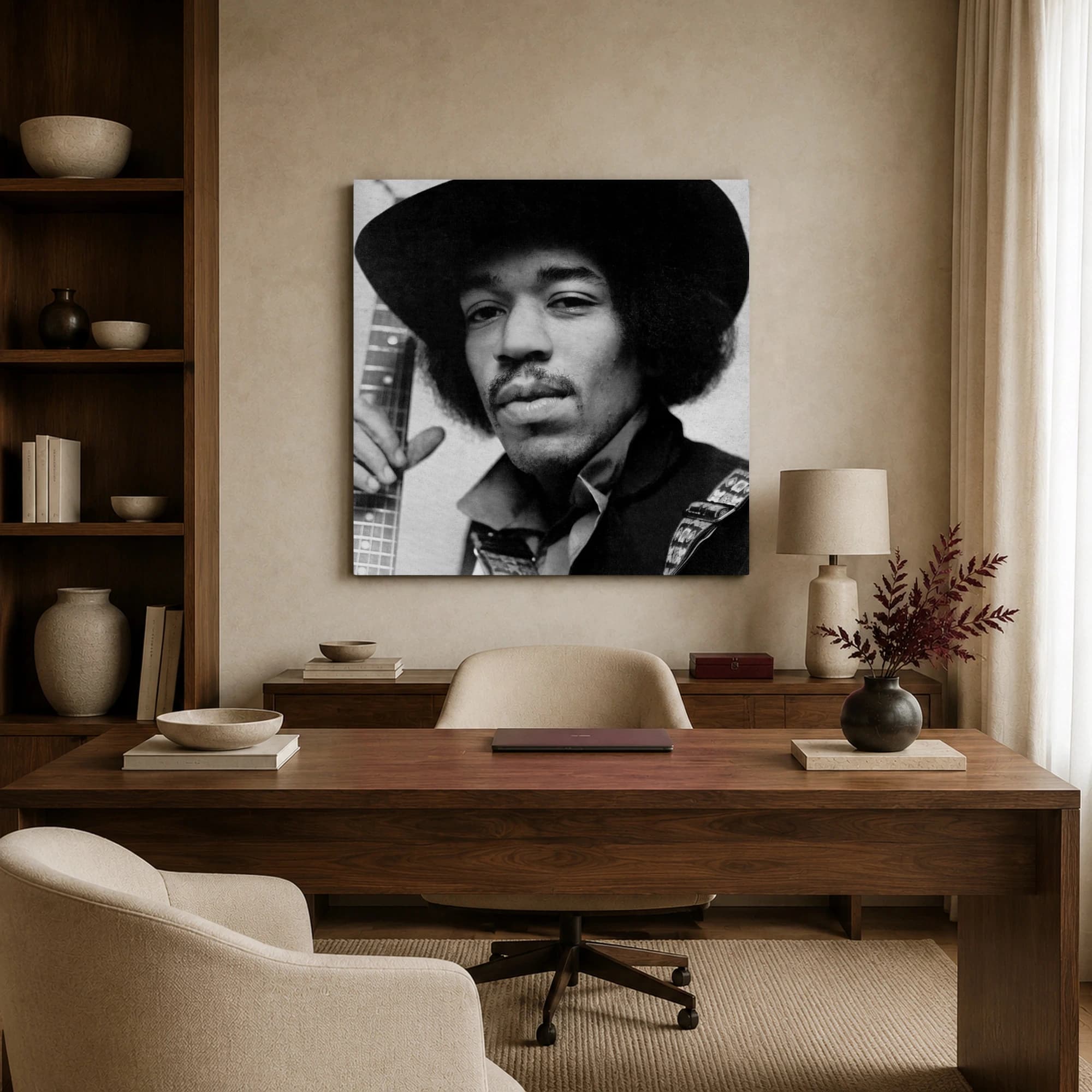 Jimi Hendrix Iconic Black and White Guitarist Portrait Wall Art, view 5