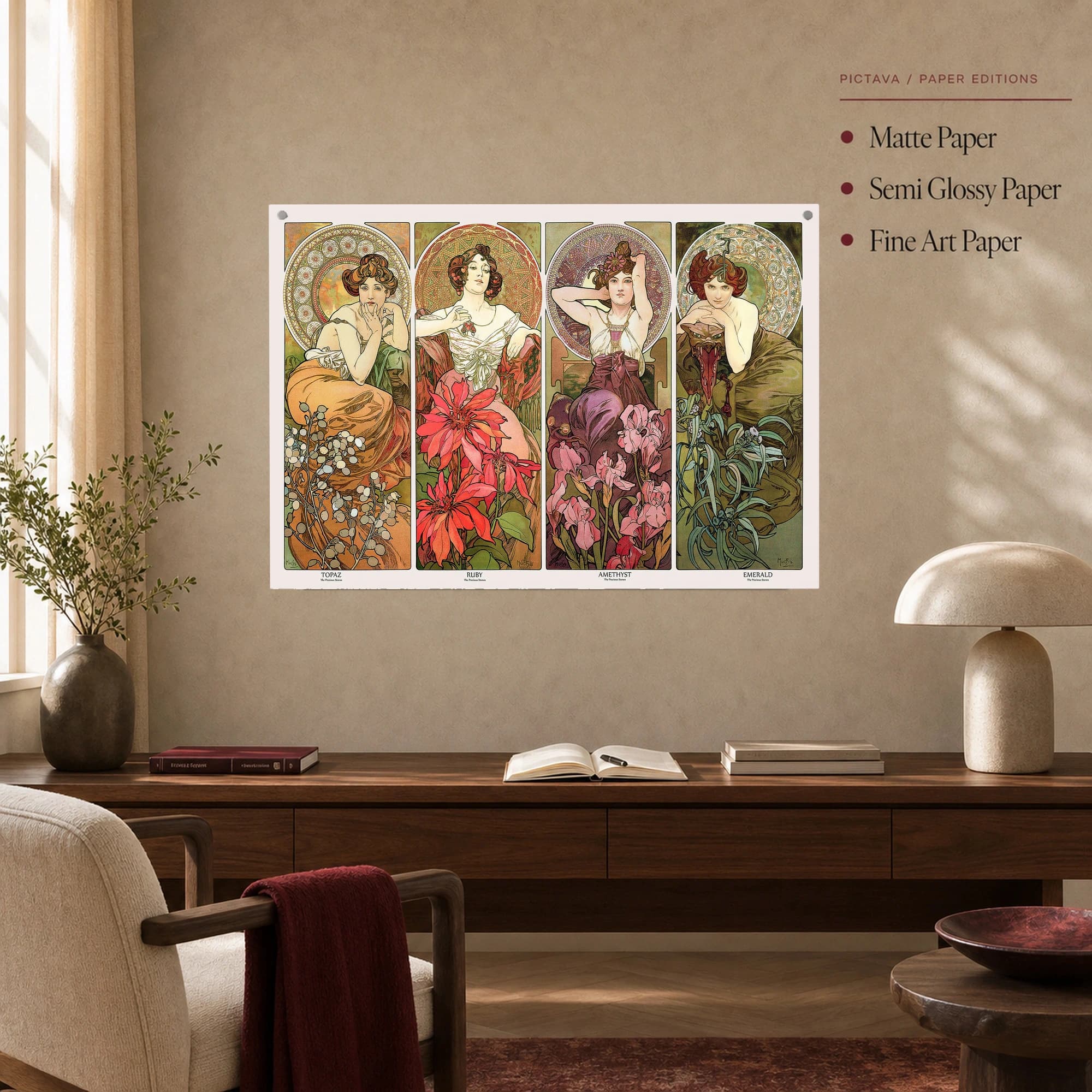 Alphonse Mucha The Precious Stones Four Panel Art Print, view 6
