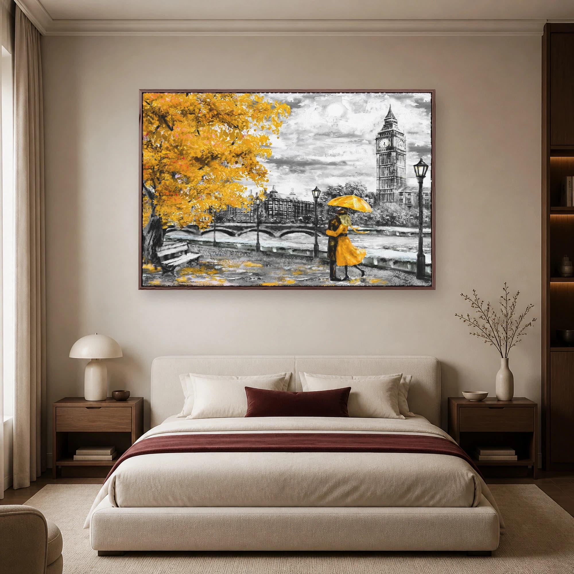 London Romance Big Ben Yellow Umbrella Canvas Print, view 5