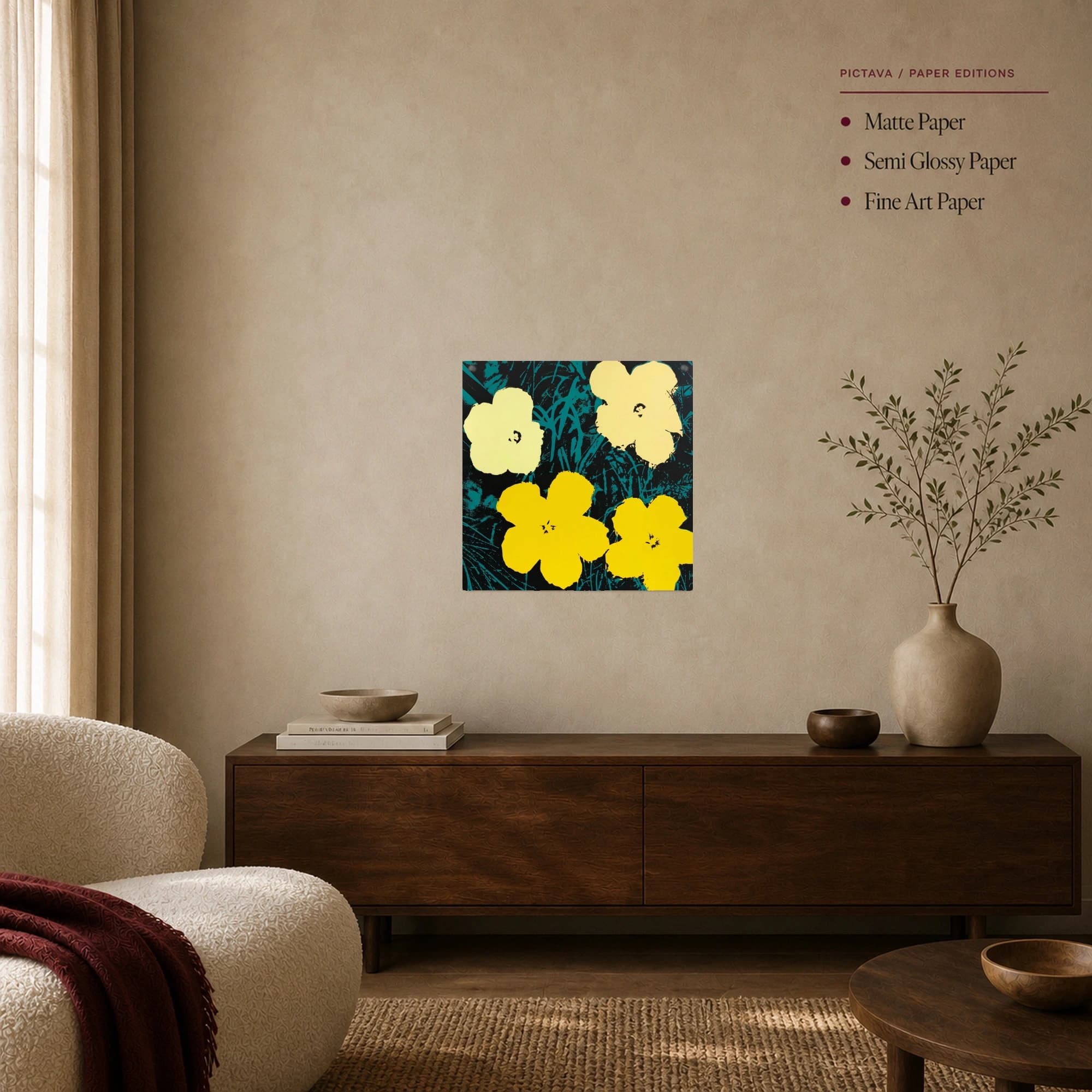 Yellow and Turquoise Pop Art Flowers Canvas Print, view 7