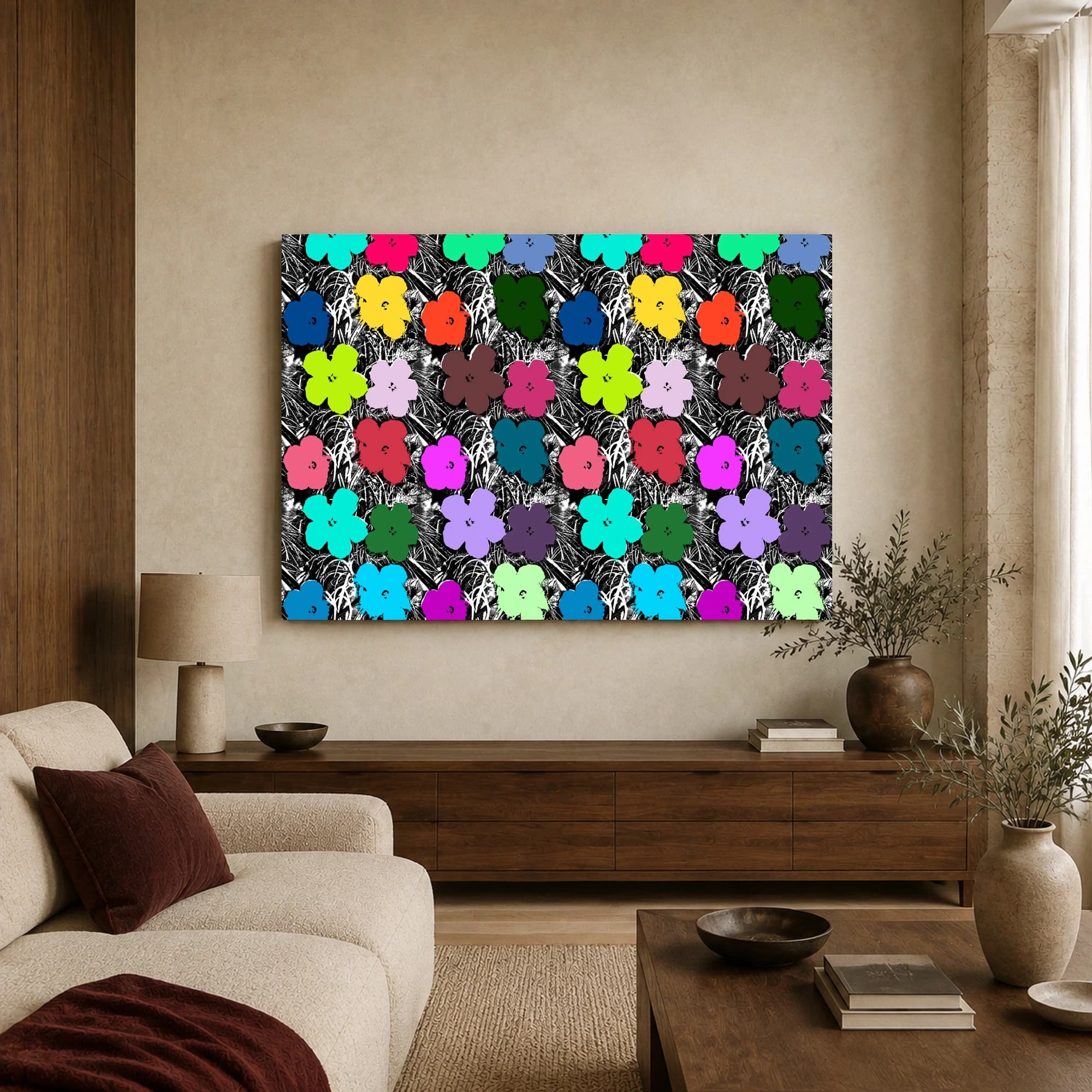 Neon Flower Grid Pop Art Canvas Print, view 3