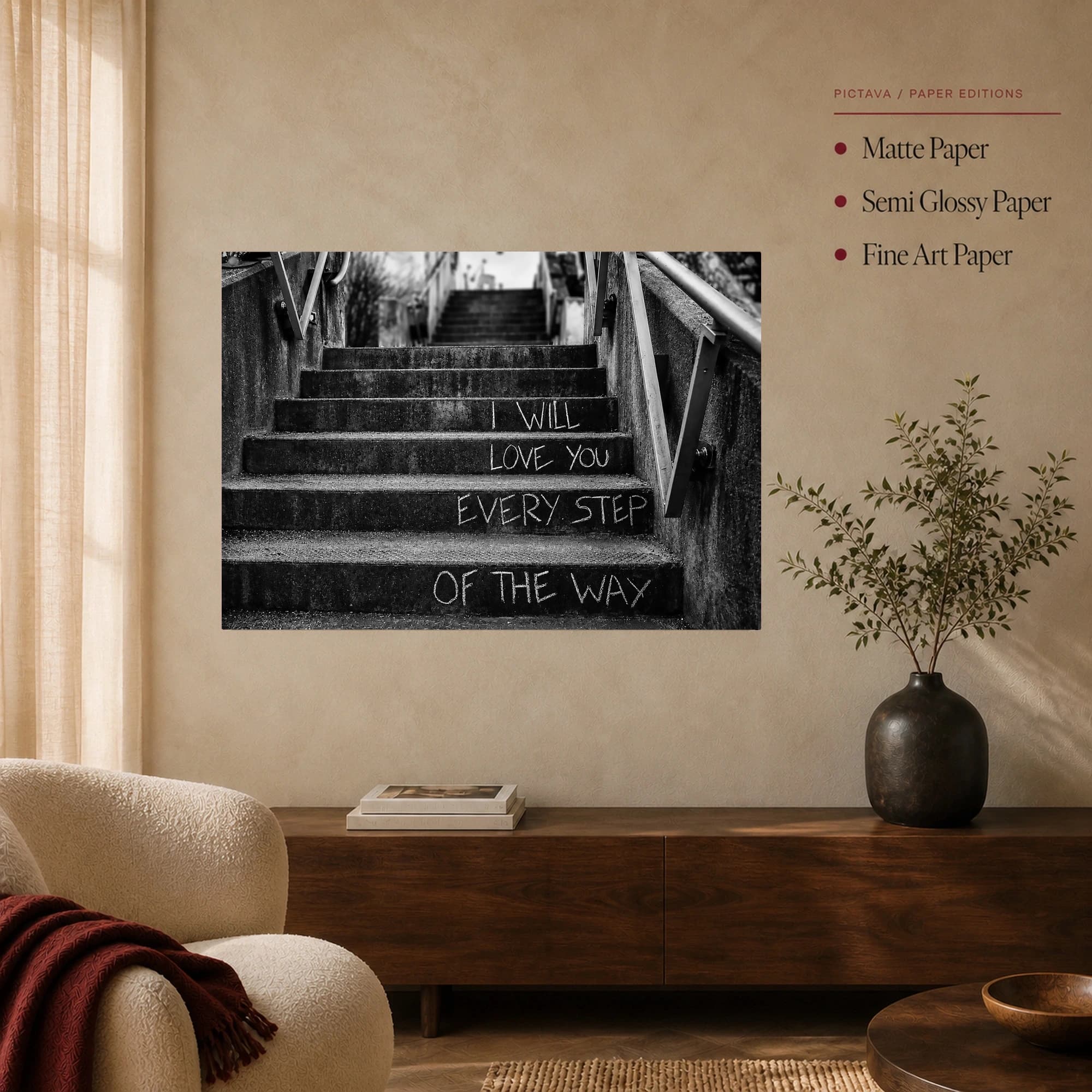 Every Step of the Way Black and White Concrete Staircase Art Print, view 5