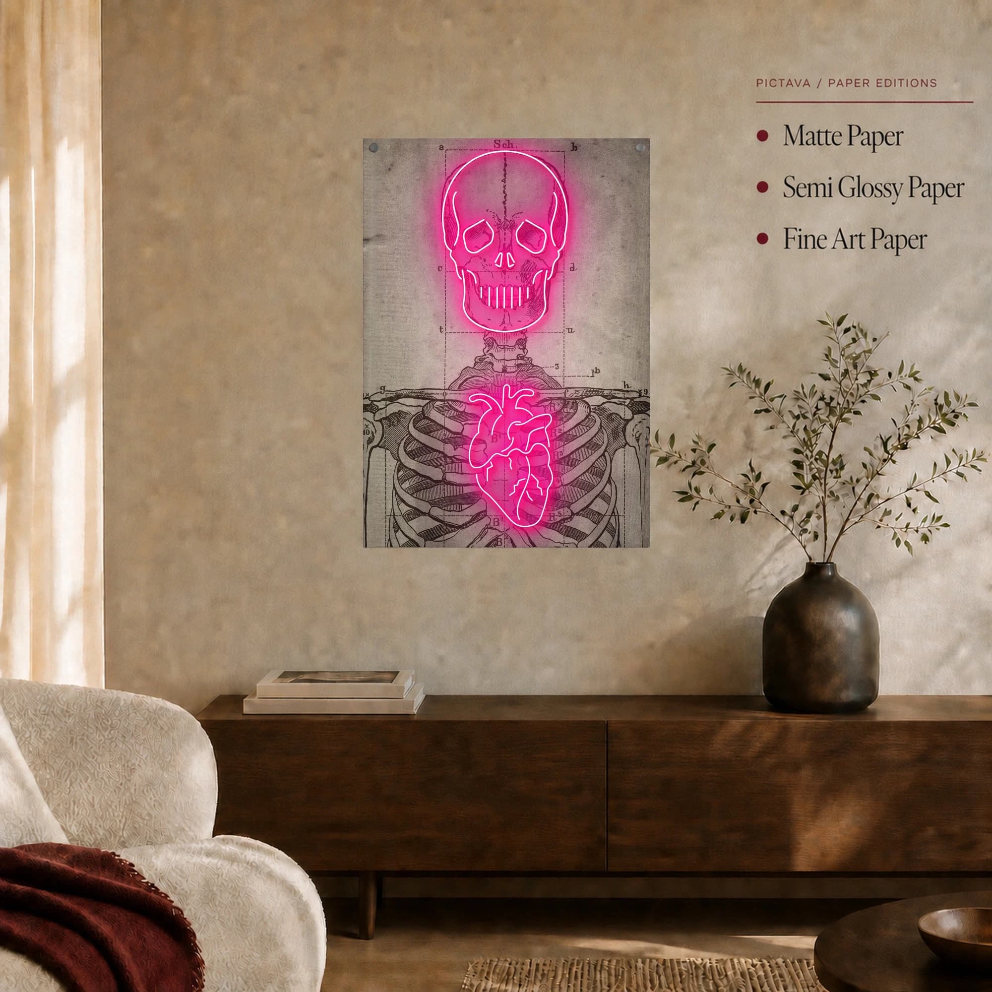 Neon Anatomical Skull and Heart Vintage Wall Art, view 7