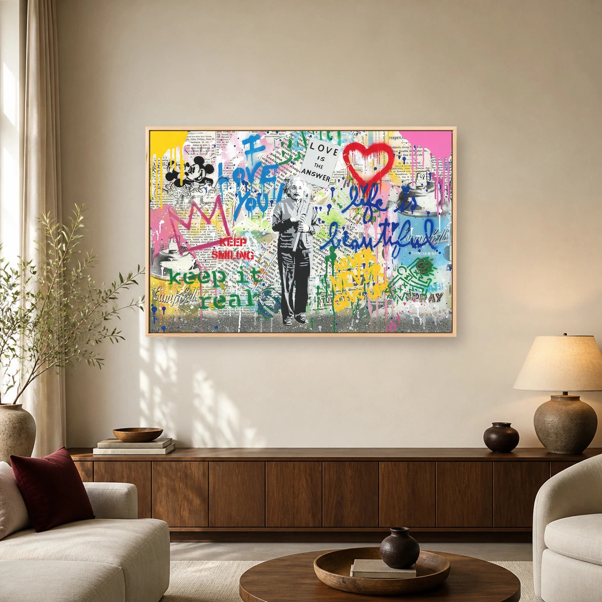 Einstein Love is the Answer Graffiti Canvas Print, view 3