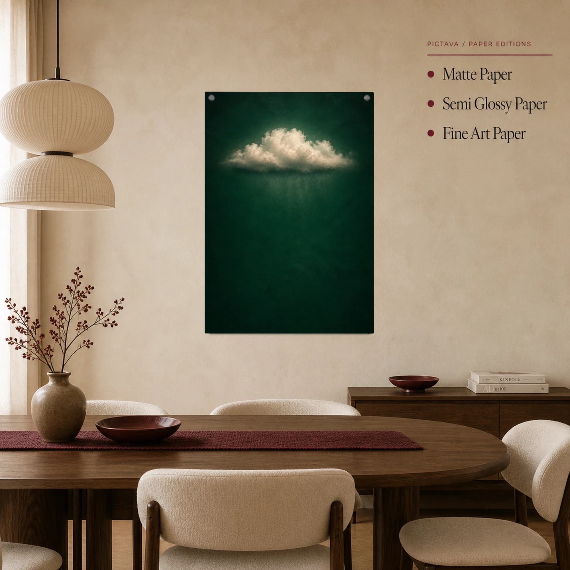 Emerald Solitude Cloud Minimalist Surrealist Wall Art, view 3