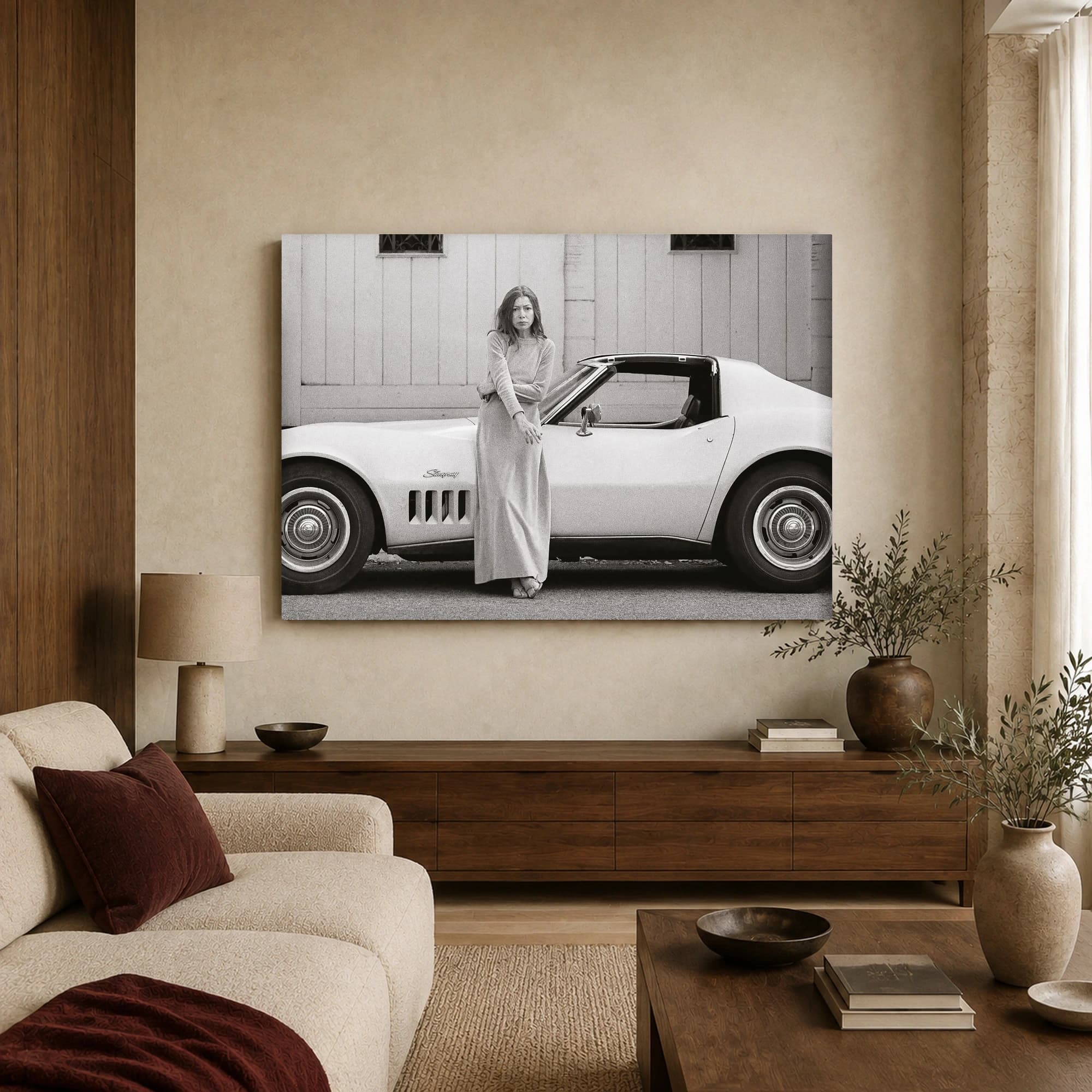 Joan Didion with Corvette Stingray Vintage Photography Print, view 2