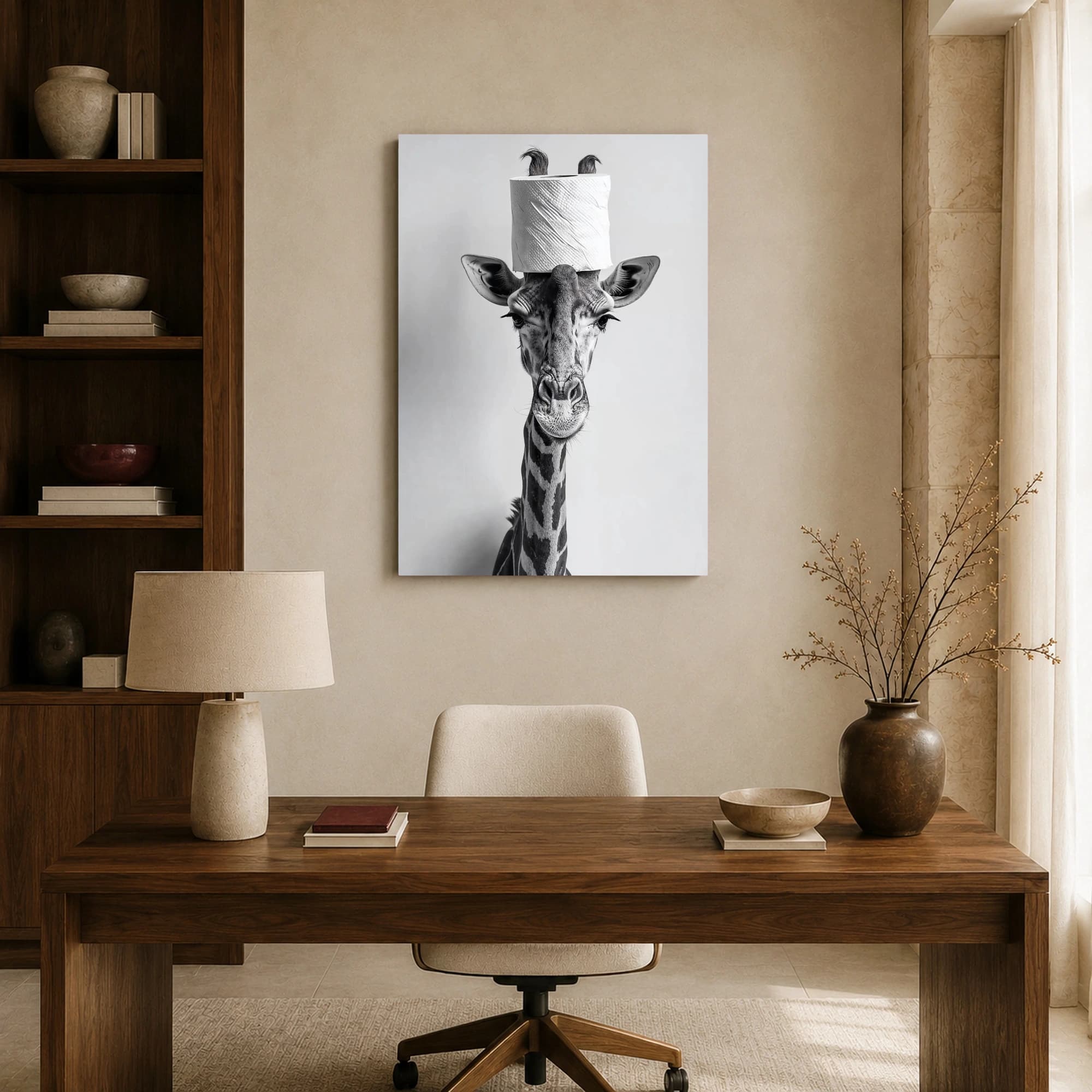 Giraffe with Toilet Paper Roll Funny Animal Wall Art, view 8