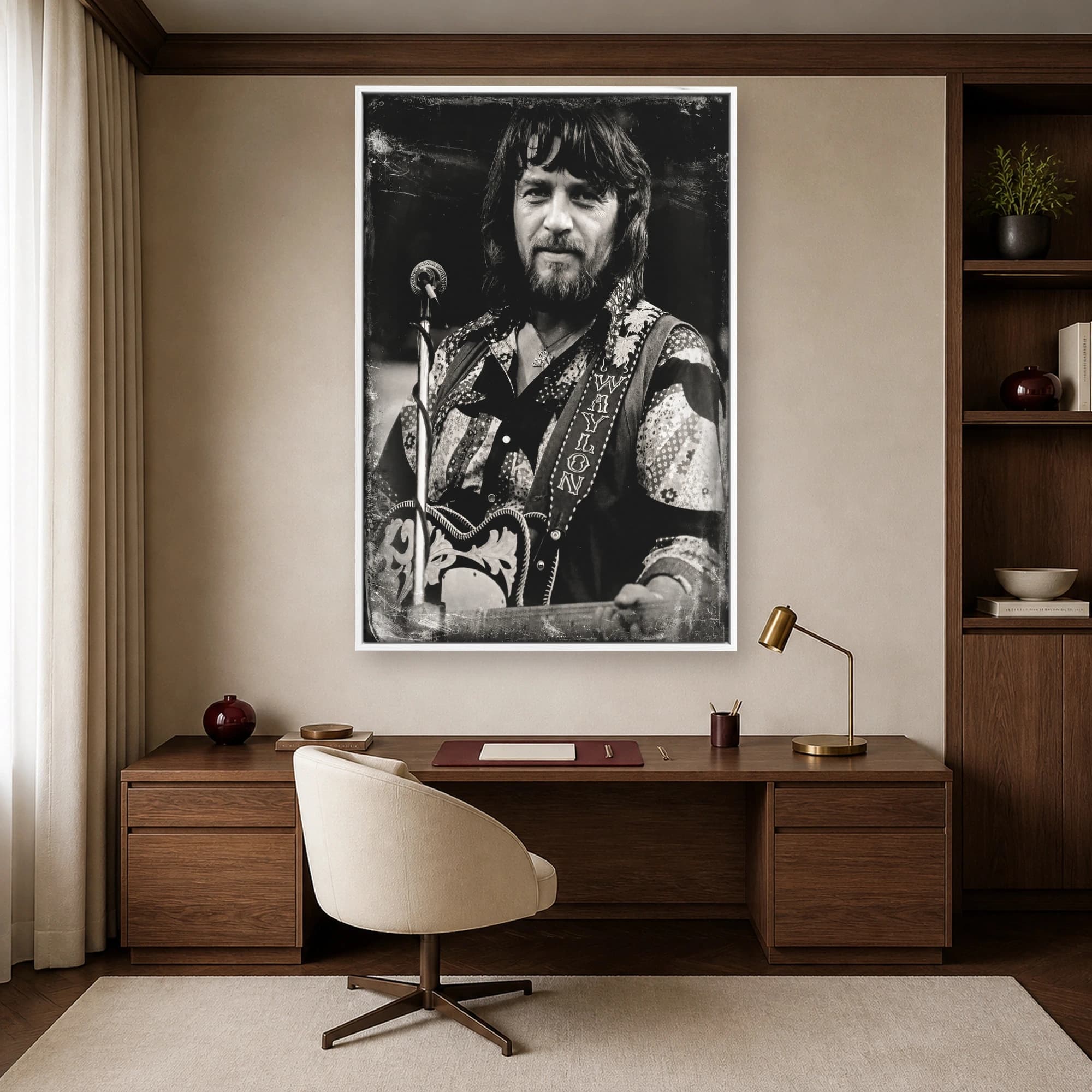 Waylon Jennings Vintage Music Legend Black and White Portrait, view 5
