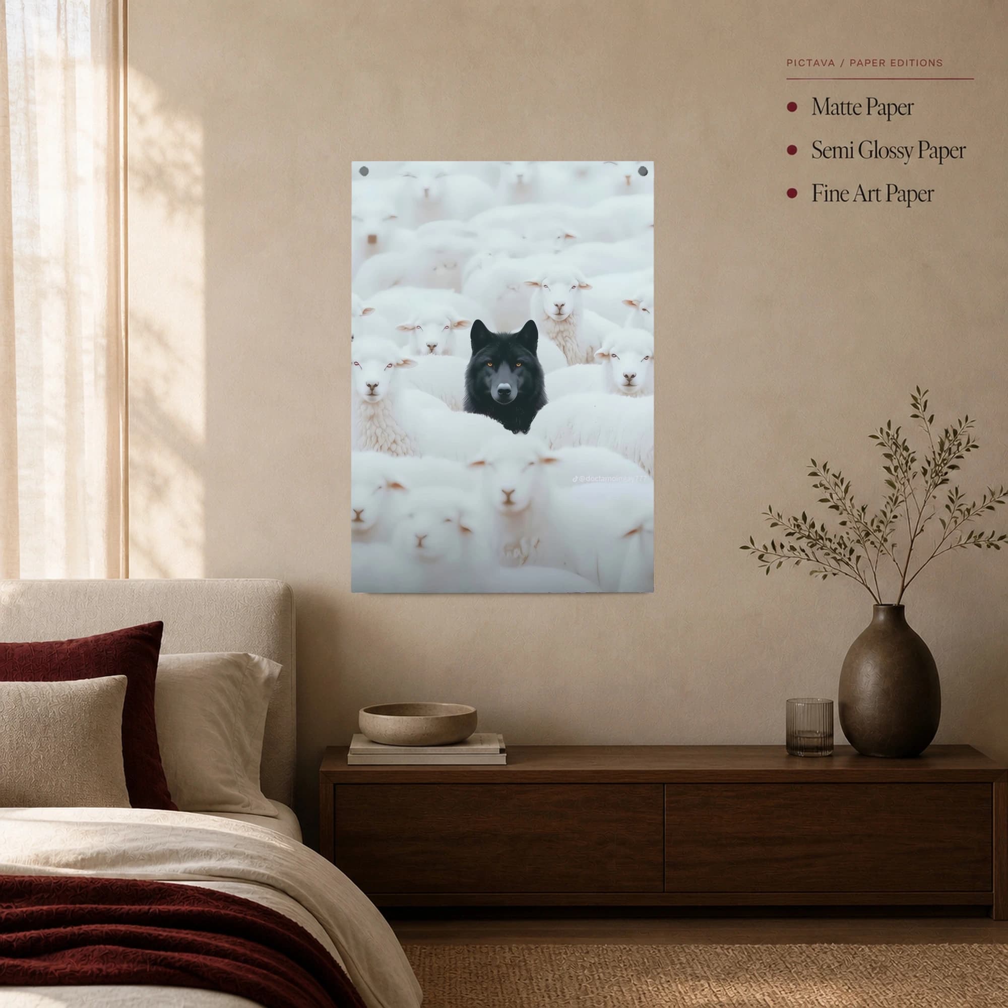The Black Wolf Among the Flock Surrealist Wall Art, view 5