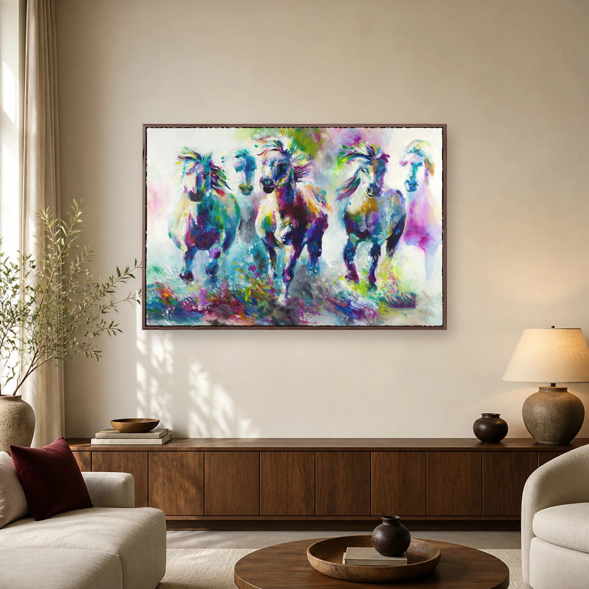 Colorful Running Horses Abstract Canvas Print, view 2