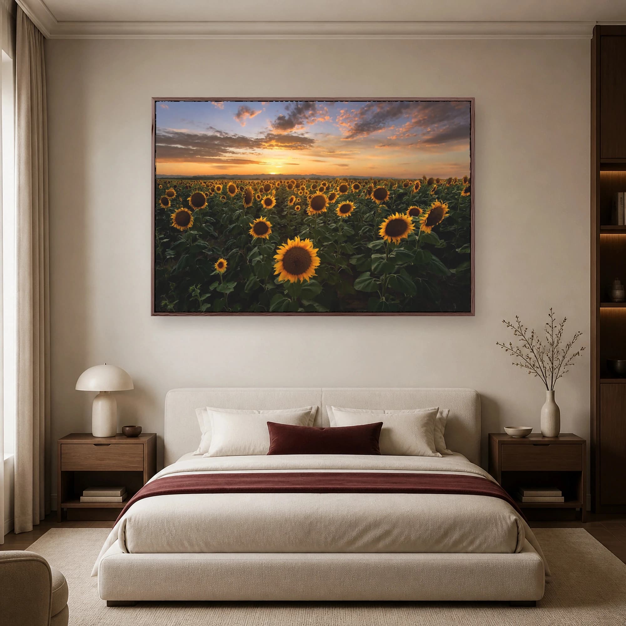 Golden Sunset Over Sunflower Field Canvas Print, view 6