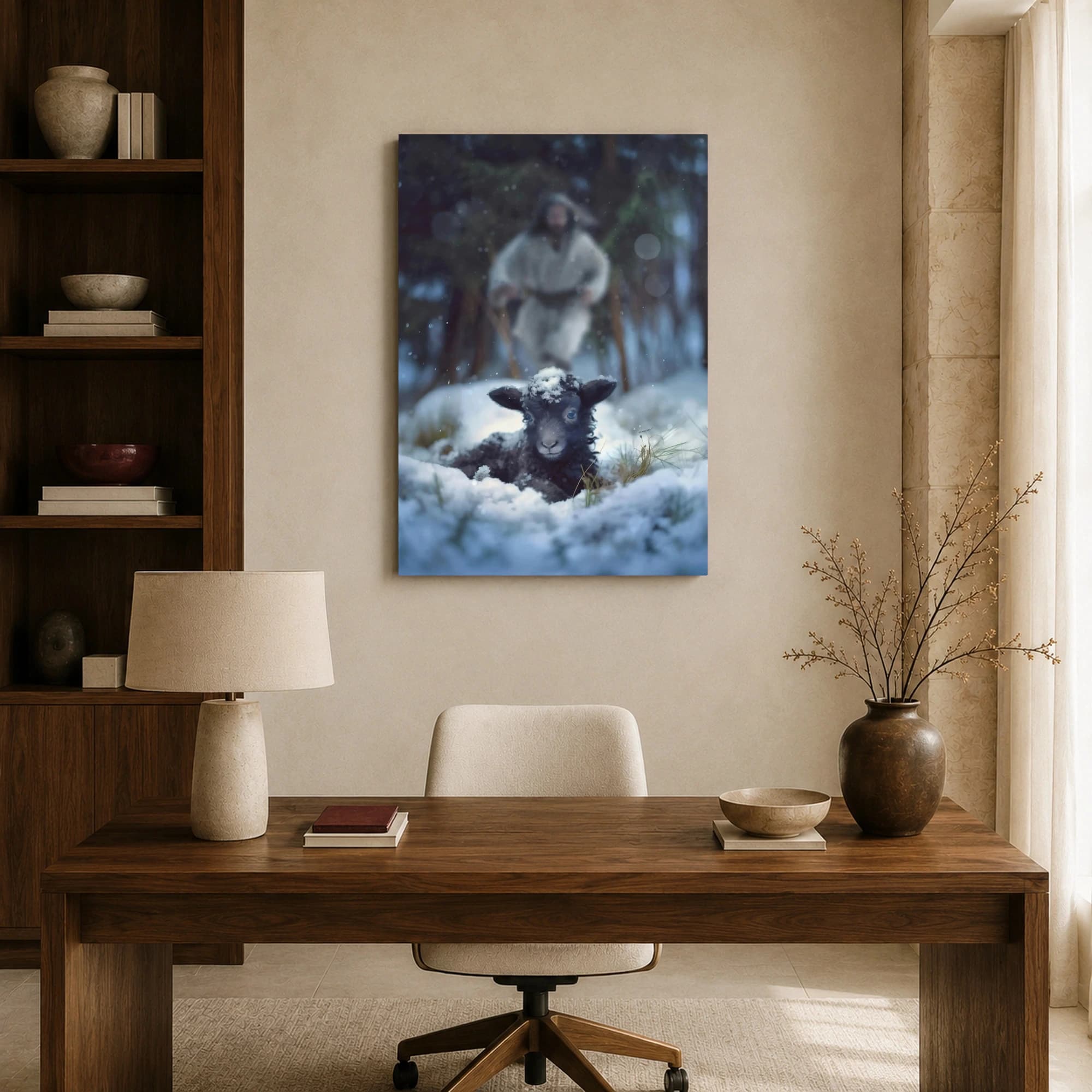 The Rescuer and the Lost Lamb Winter Wall Art, view 8