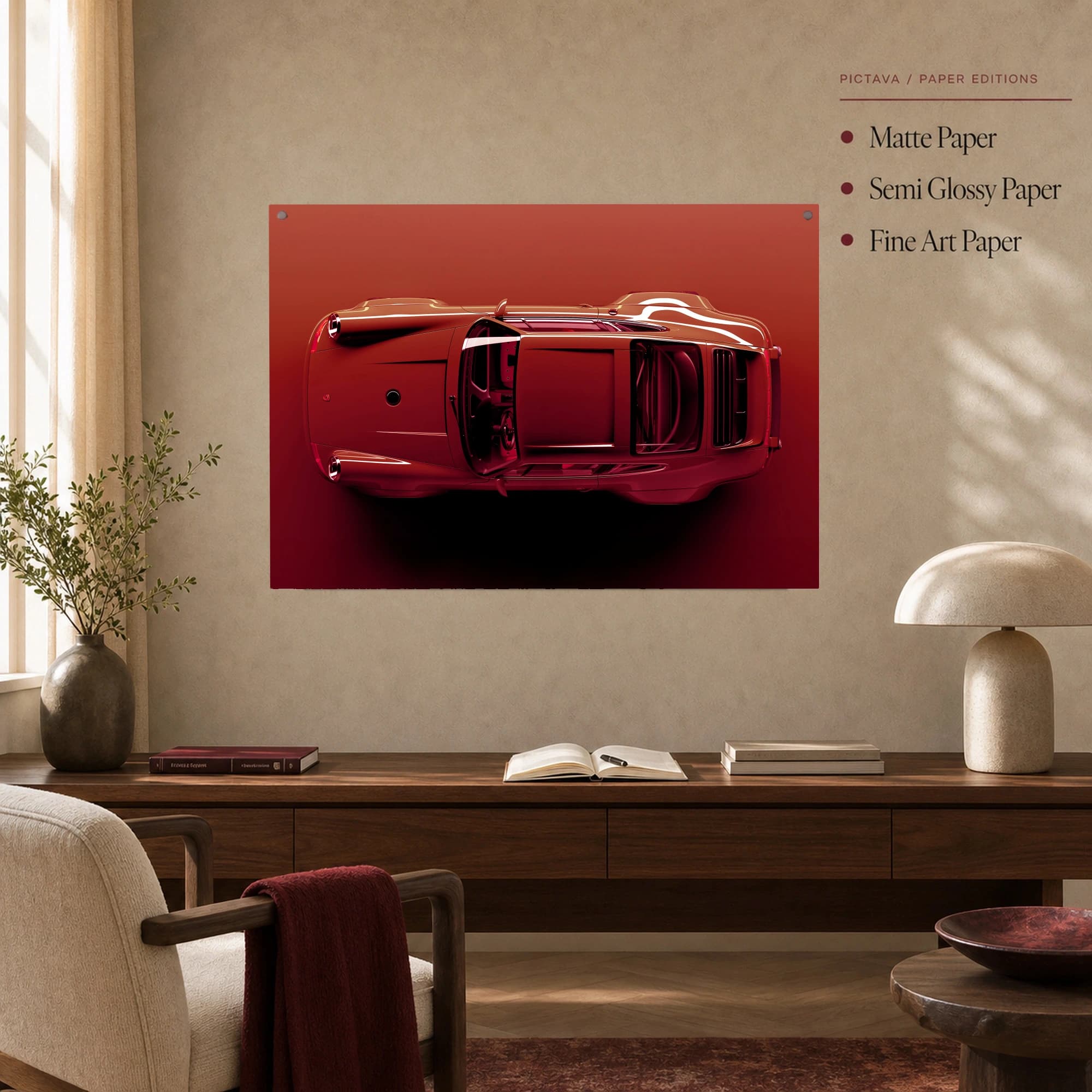 Red Porsche Overhead Sports Car Wall Art, view 6