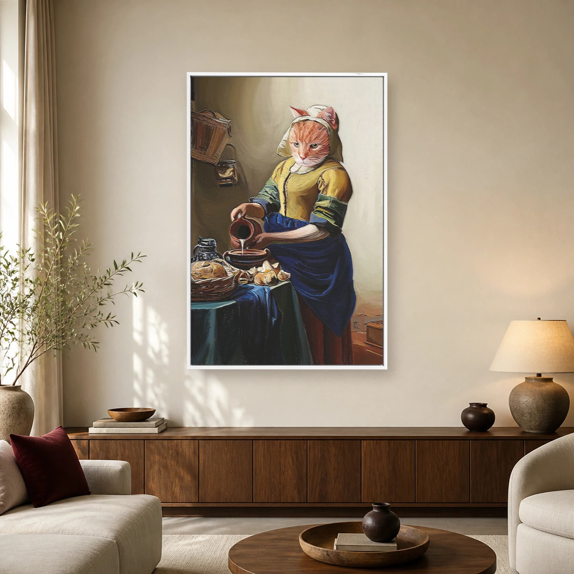 The Milkmaid Cat Funny Classical Art Print, view 2
