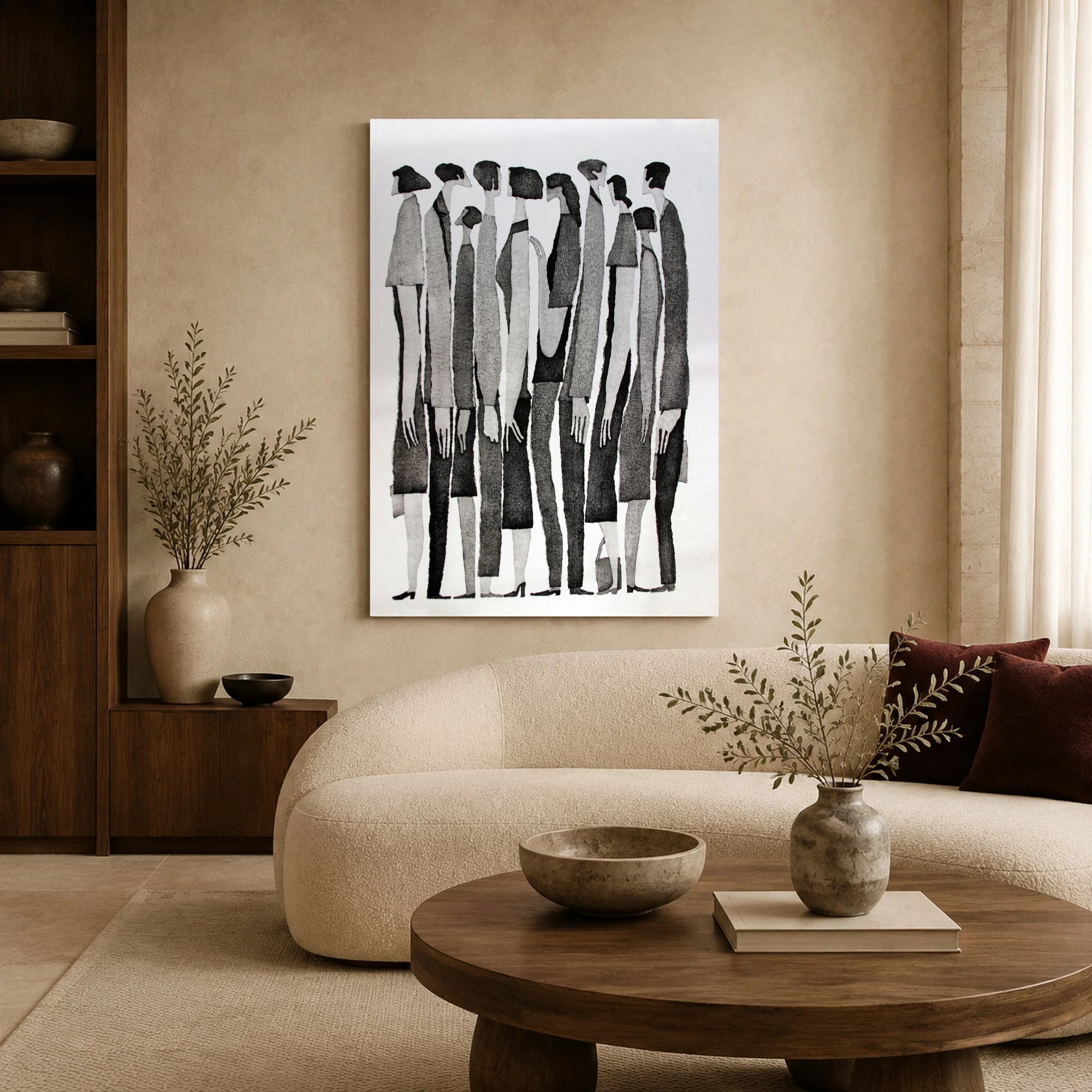 Minimalist Crowd Lineup Monochrome Wall Art Print, view 7