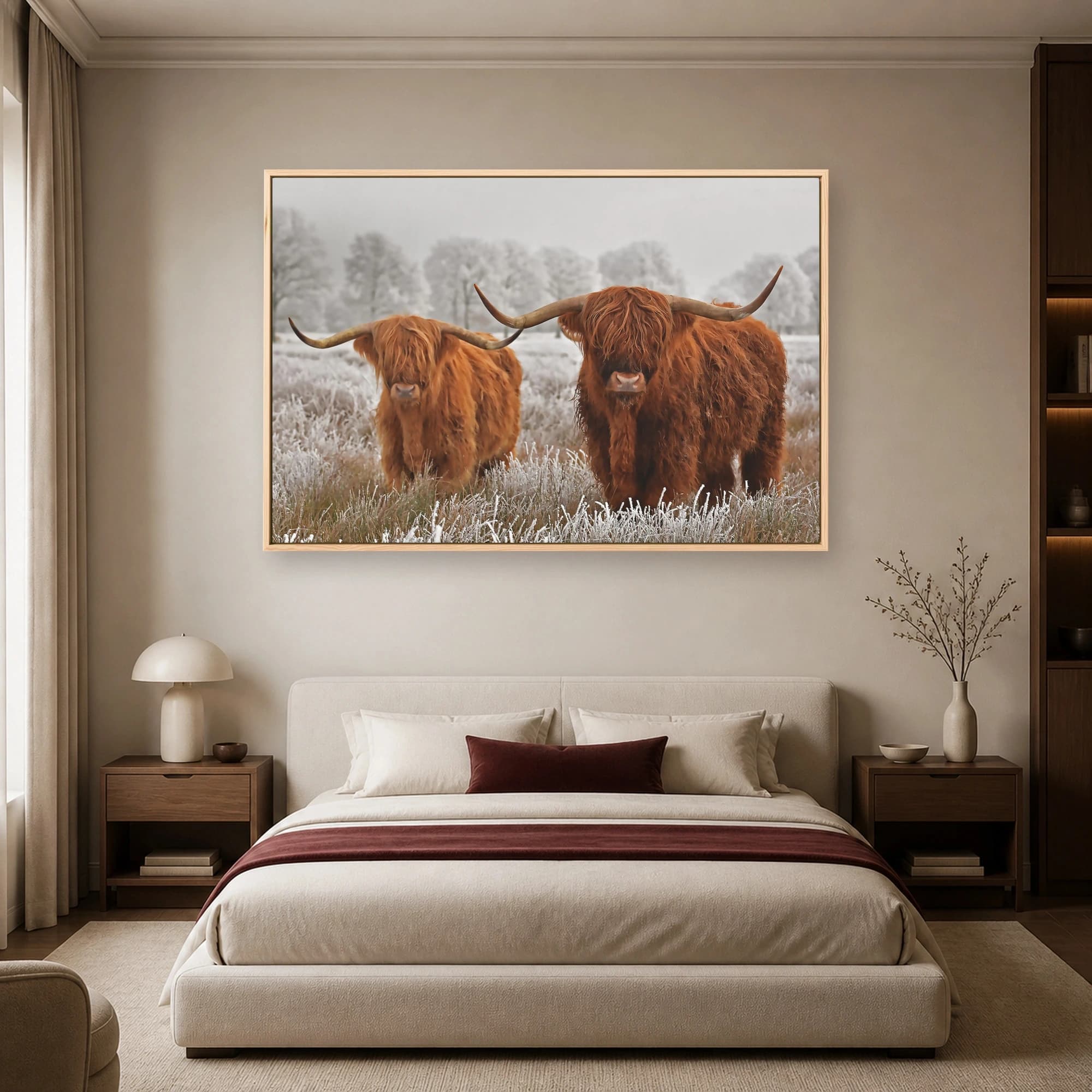 Highland Cattle in Frost Winter Wildlife Wall Art, view 6