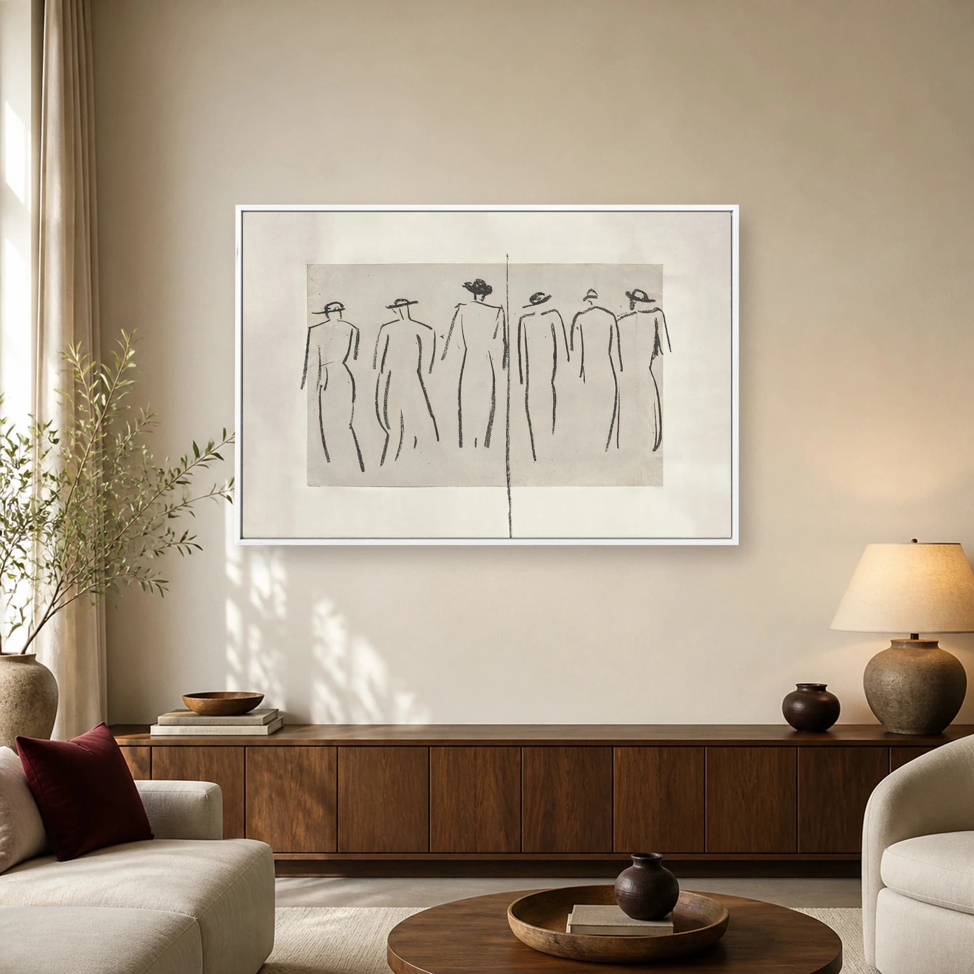 Six Figures in Hats Minimalist Charcoal Sketch, view 5