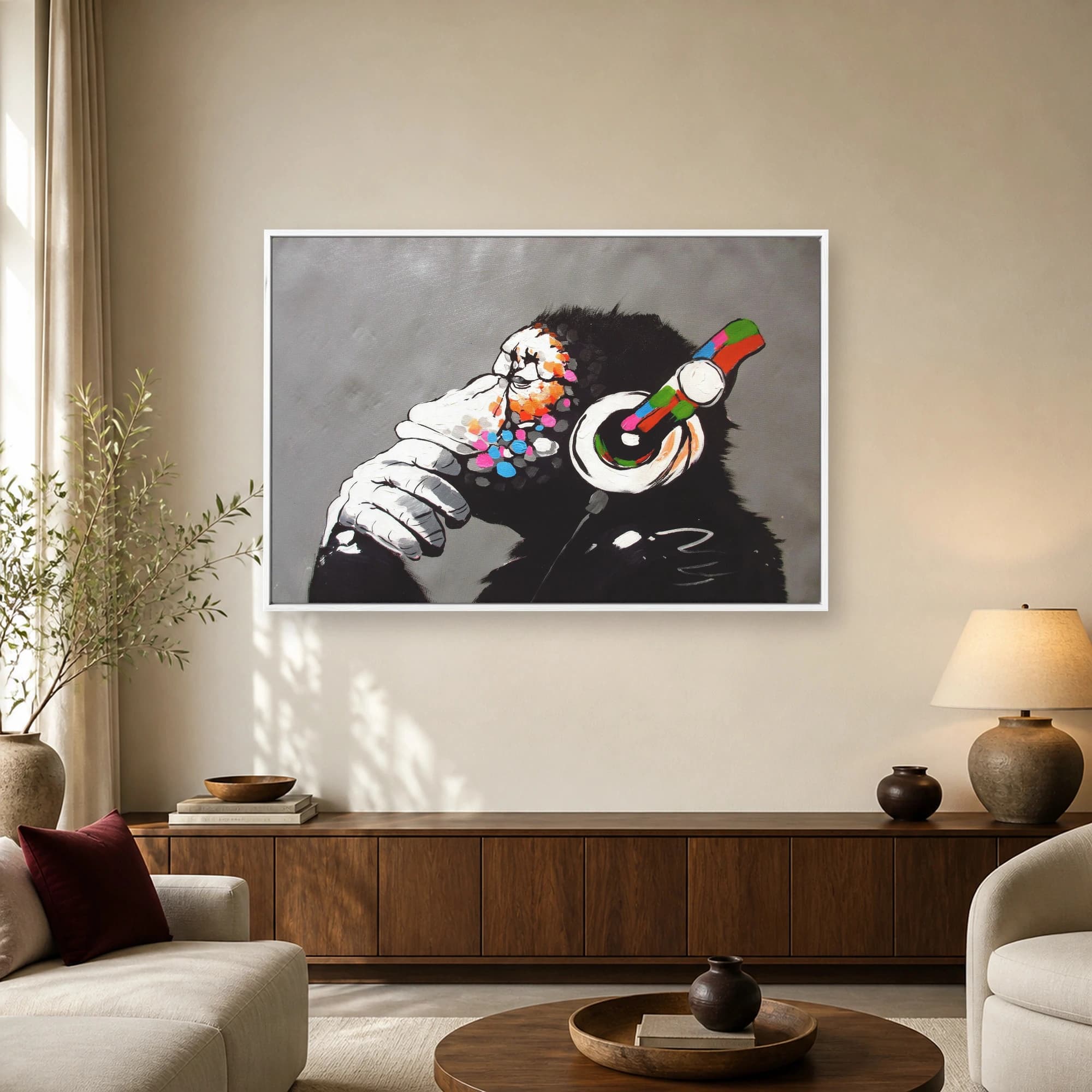 DJ Ape Canvas Print with Colorful Headphones, view 2