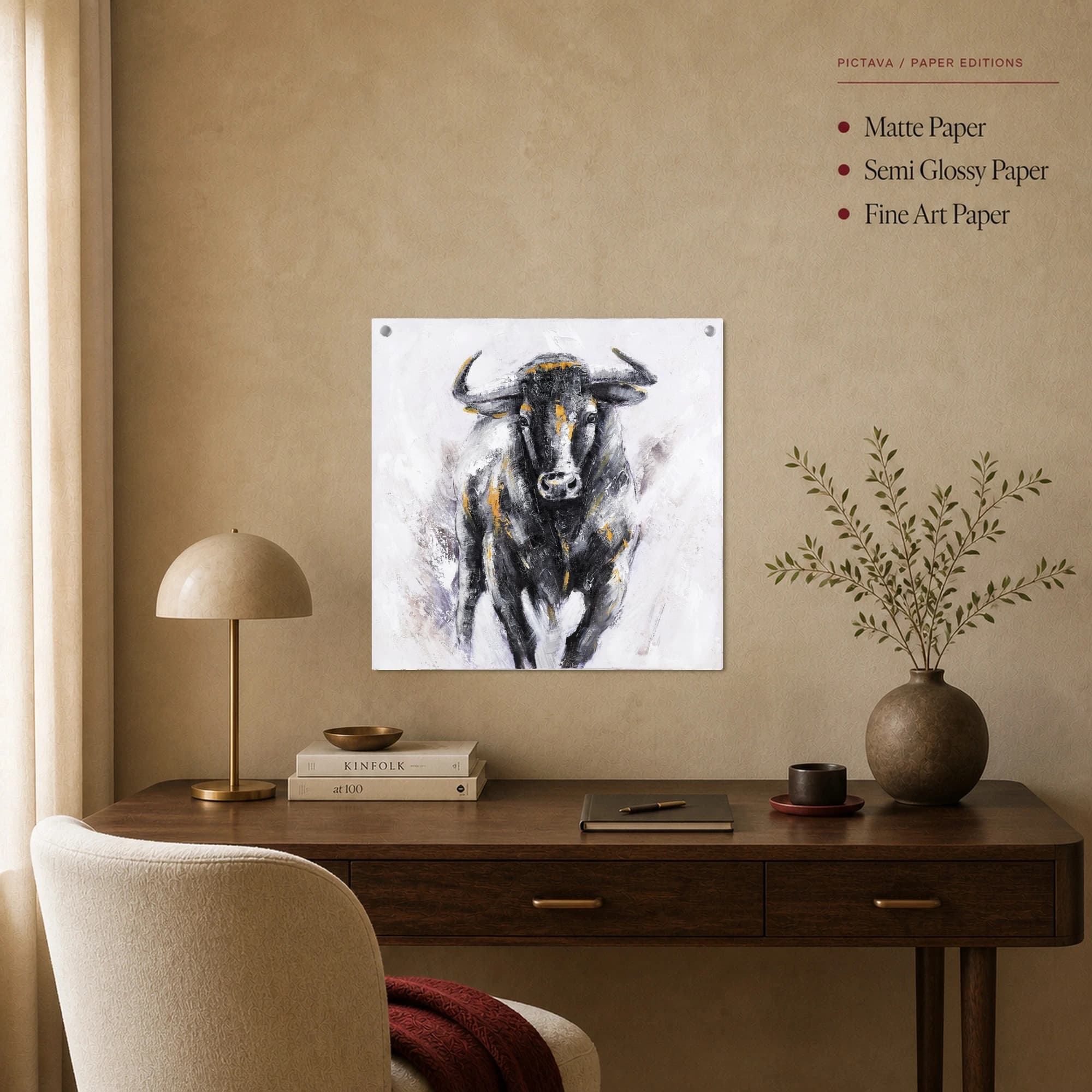 Majestic Charging Bull Black and White Canvas Wall Art, view 2
