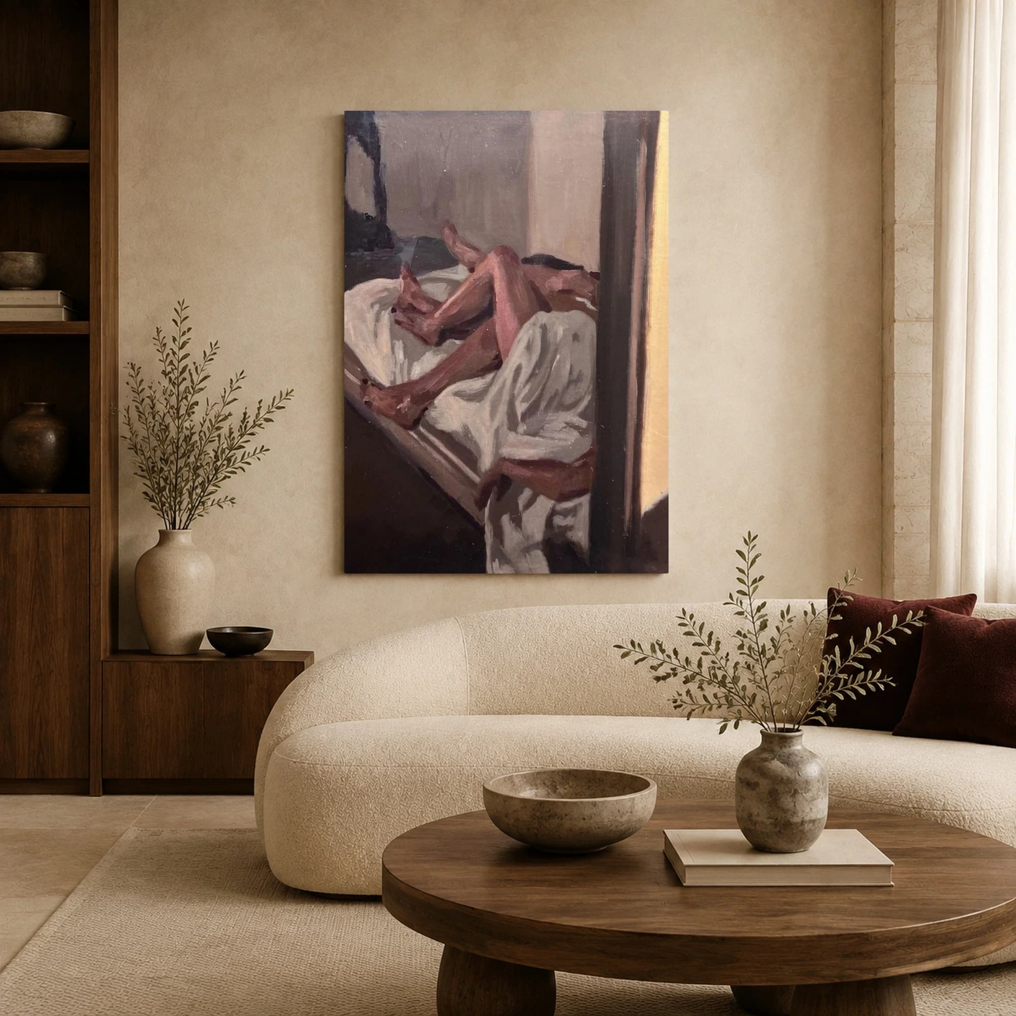 Intimate Figures in Bed Expressive Oil Painting, view 6