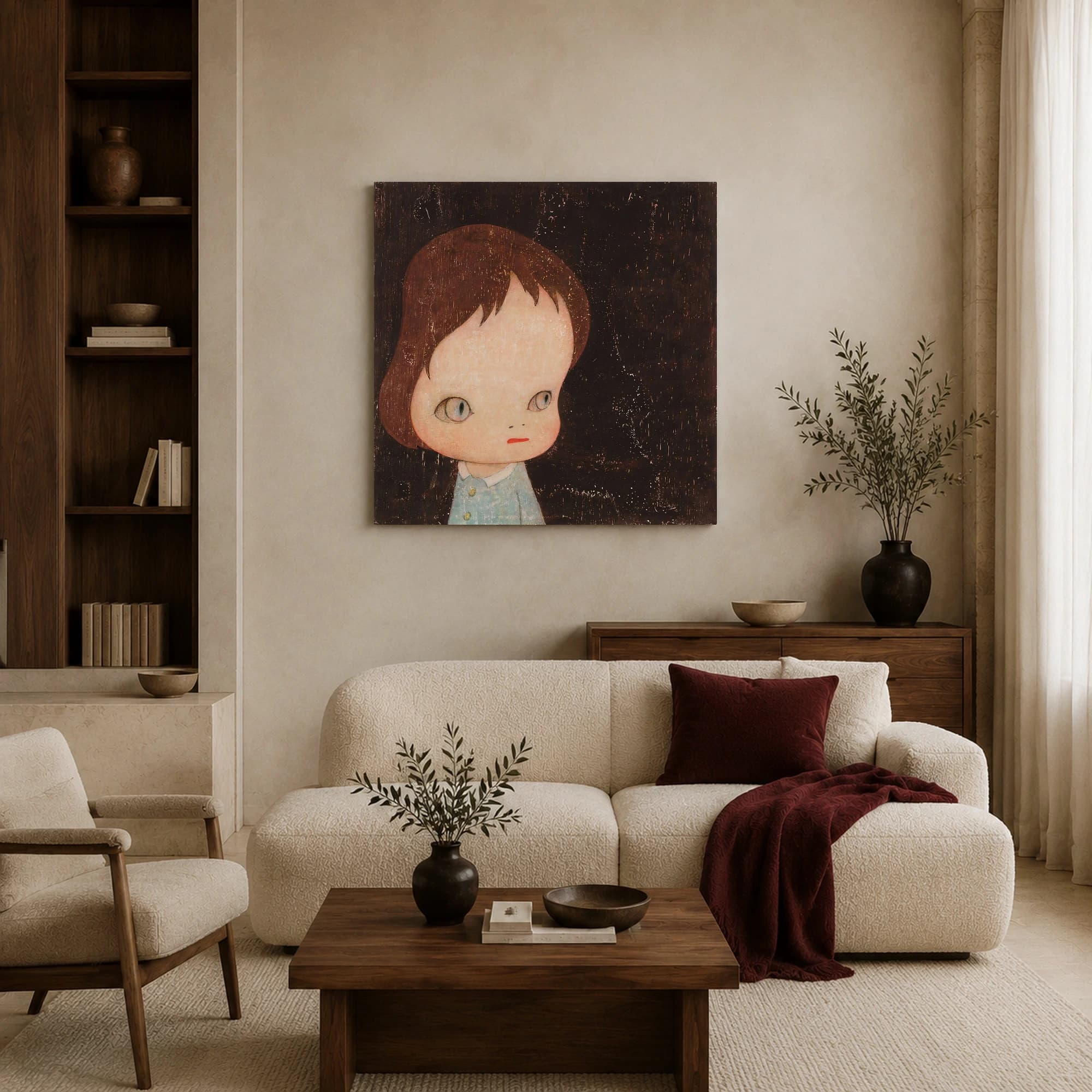 Melancholic Big-Eyed Girl Surrealist Portrait Canvas Print, view 4