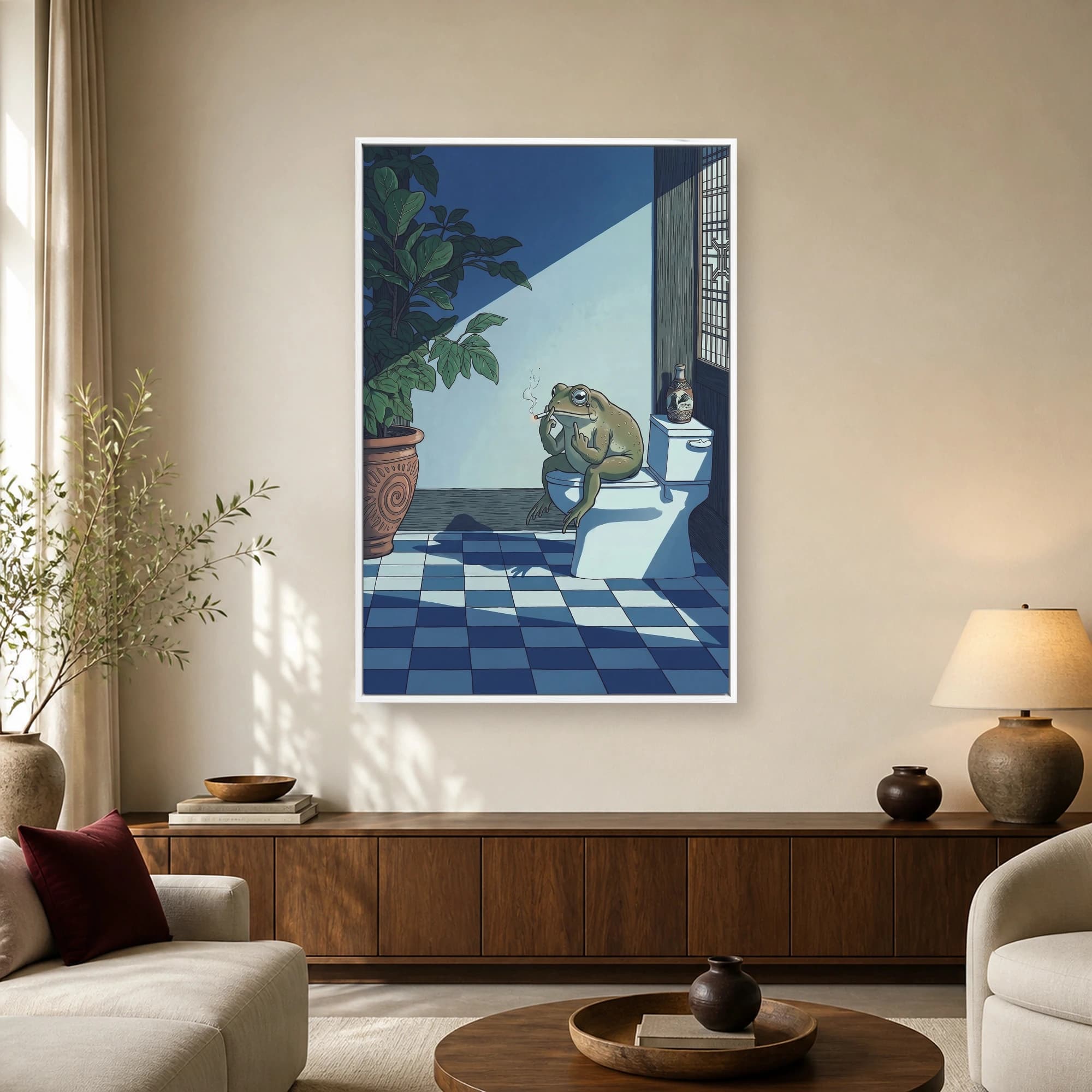 The Contemplative Toad Funny Bathroom Canvas Print, view 2