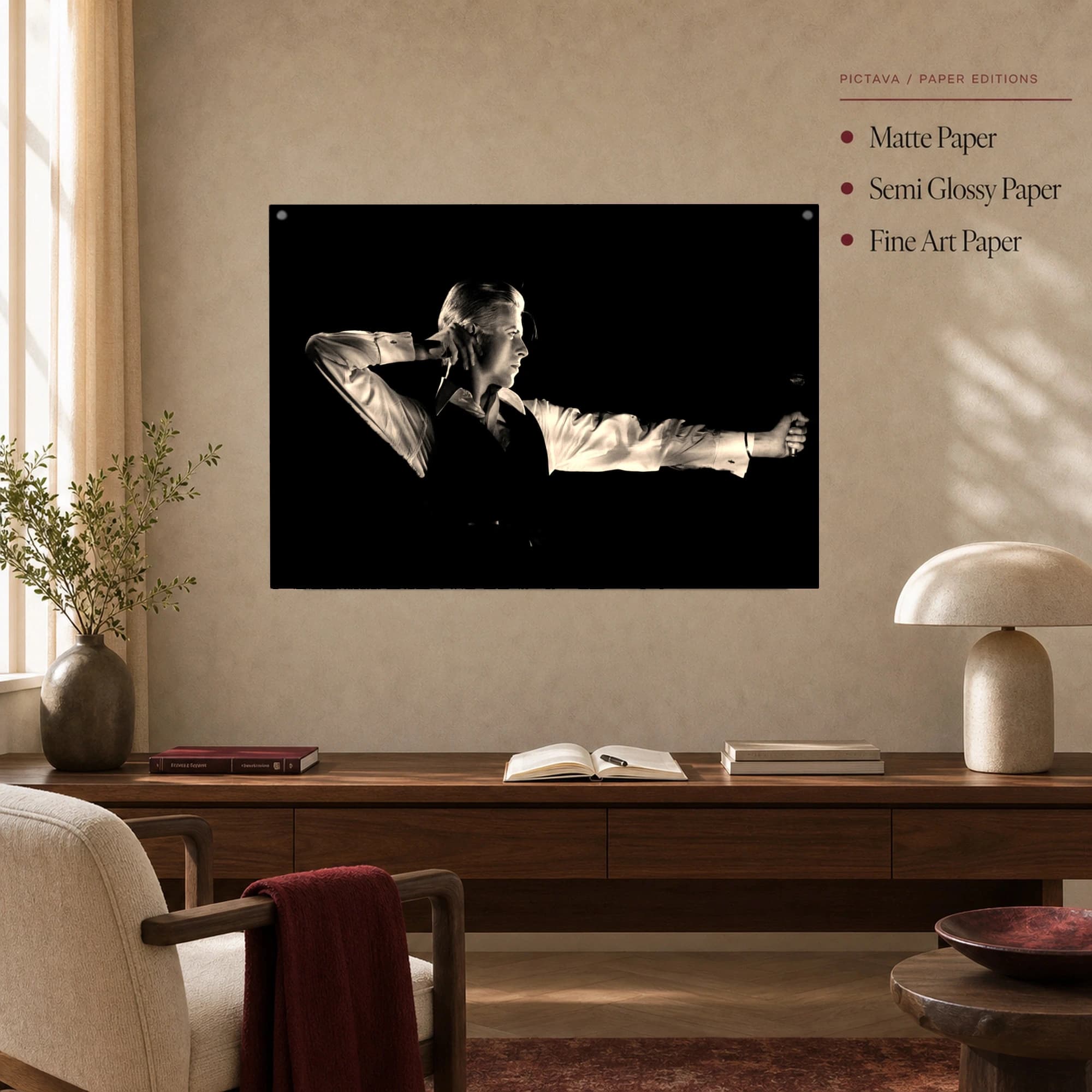 David Bowie Iconic Bow and Arrow Black and White Portrait Art Print, view 4