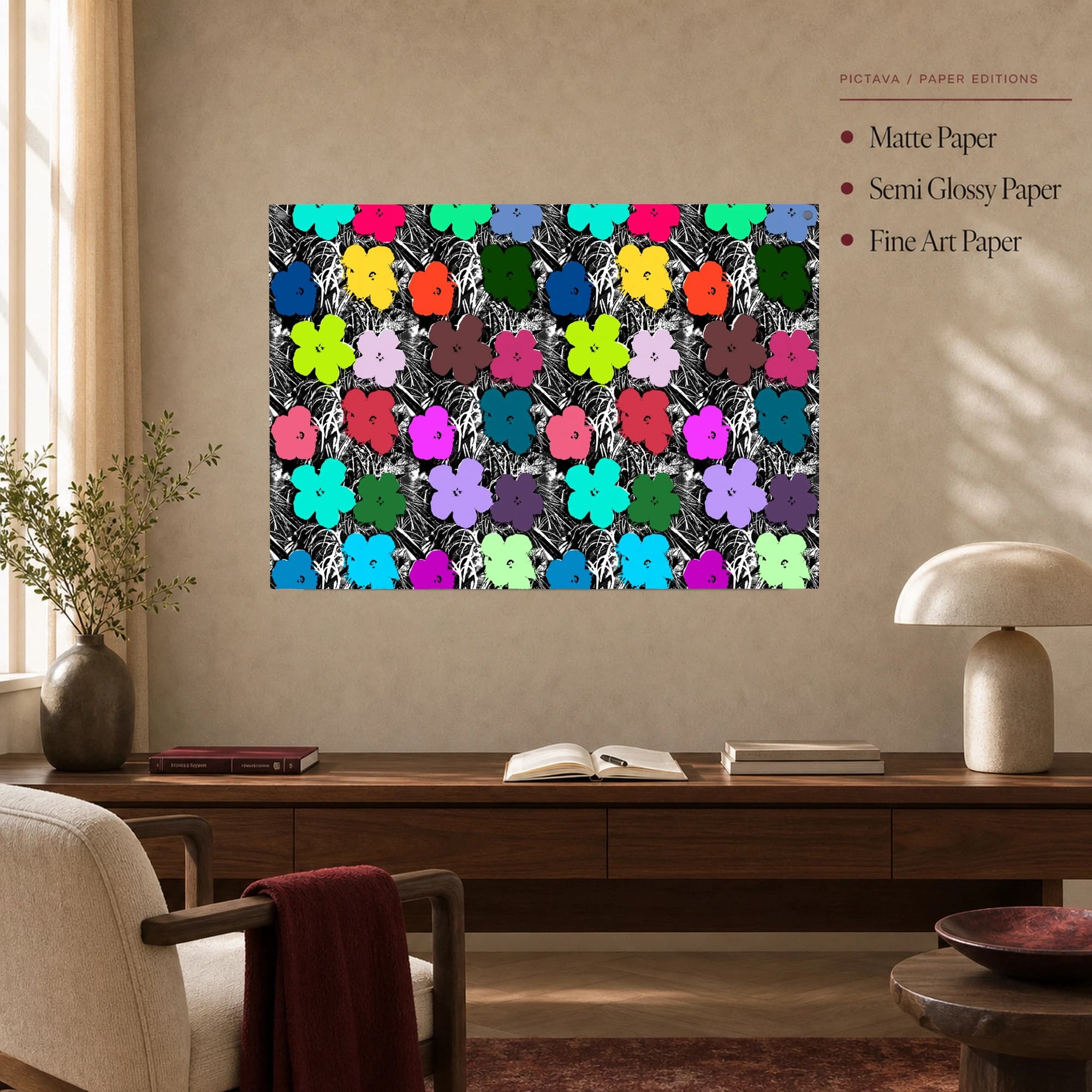 Neon Flower Grid Pop Art Canvas Print, view 5