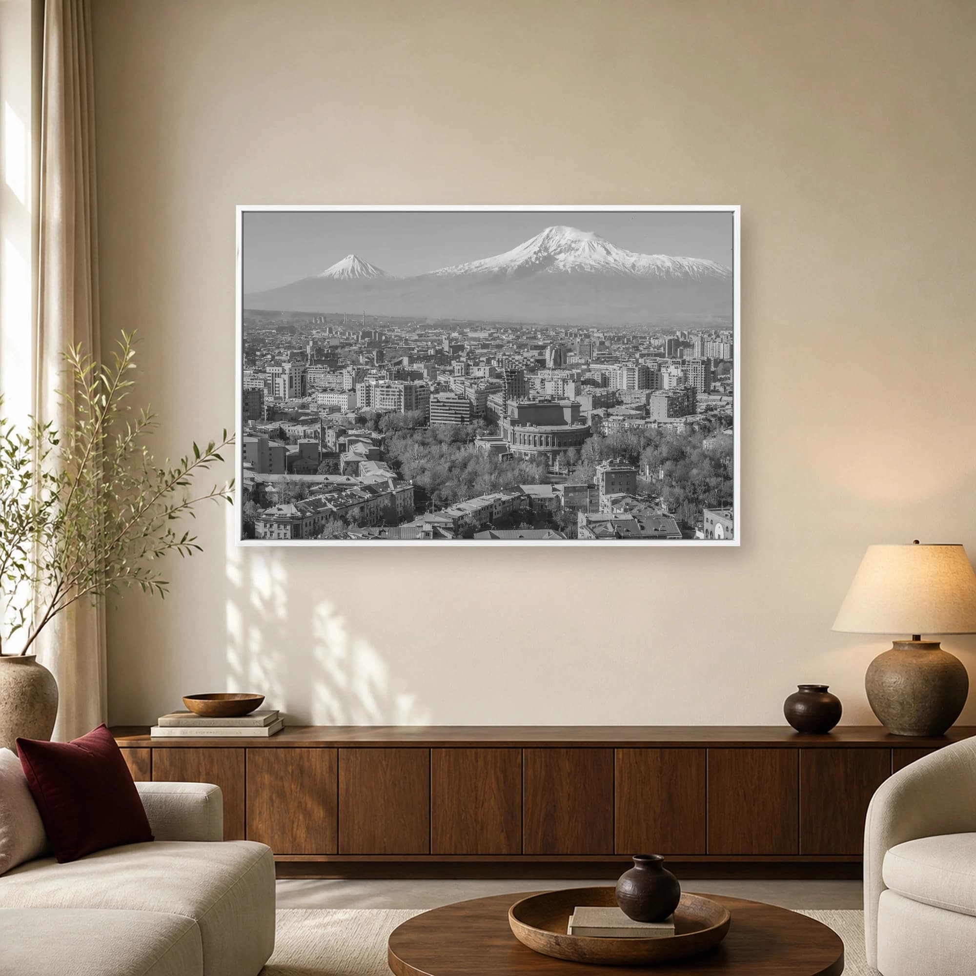 Yerevan Skyline and Mount Ararat Black and White Wall Art Print, view 2