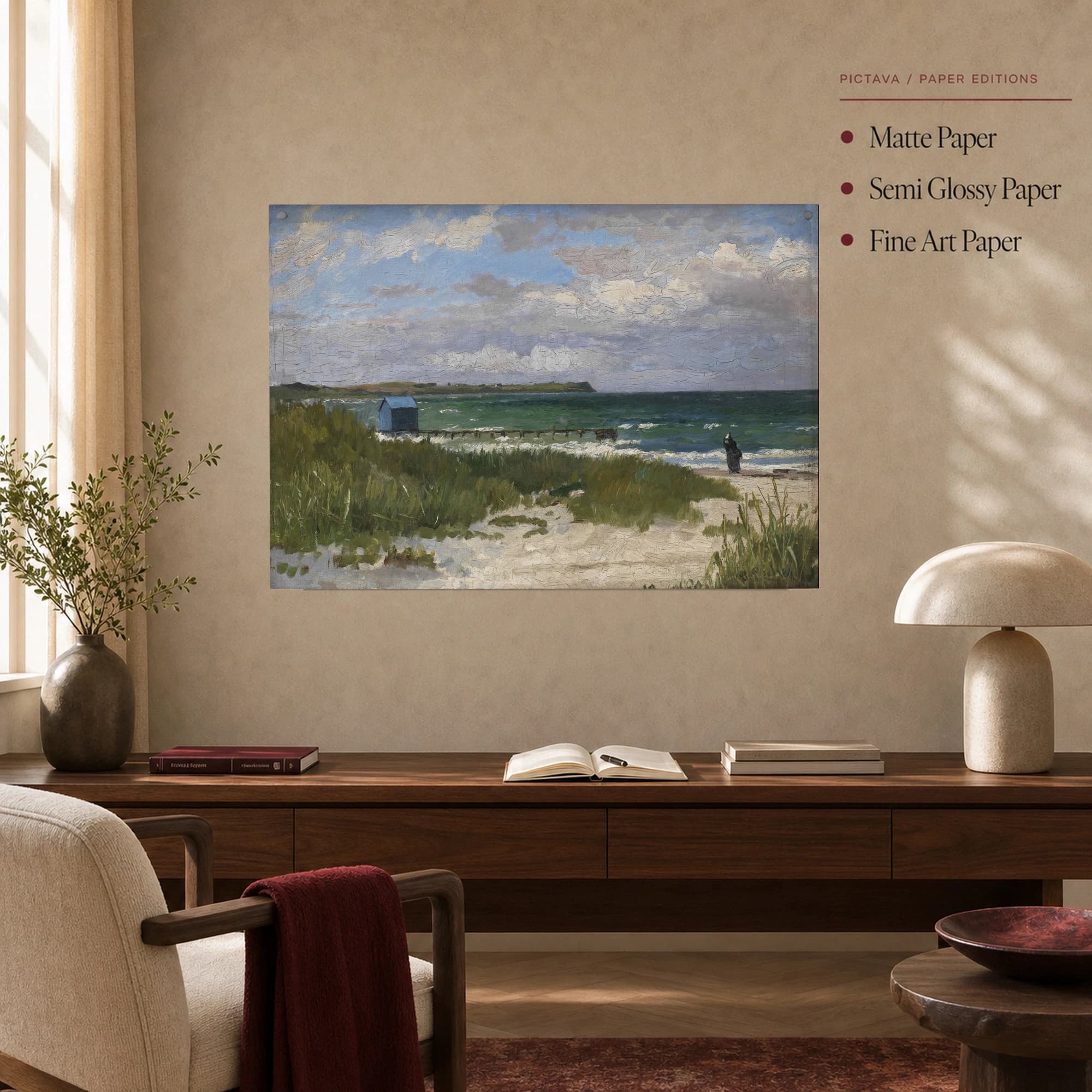 Coastal Shore with Blue Beach Hut Fine Art Canvas Print, view 4