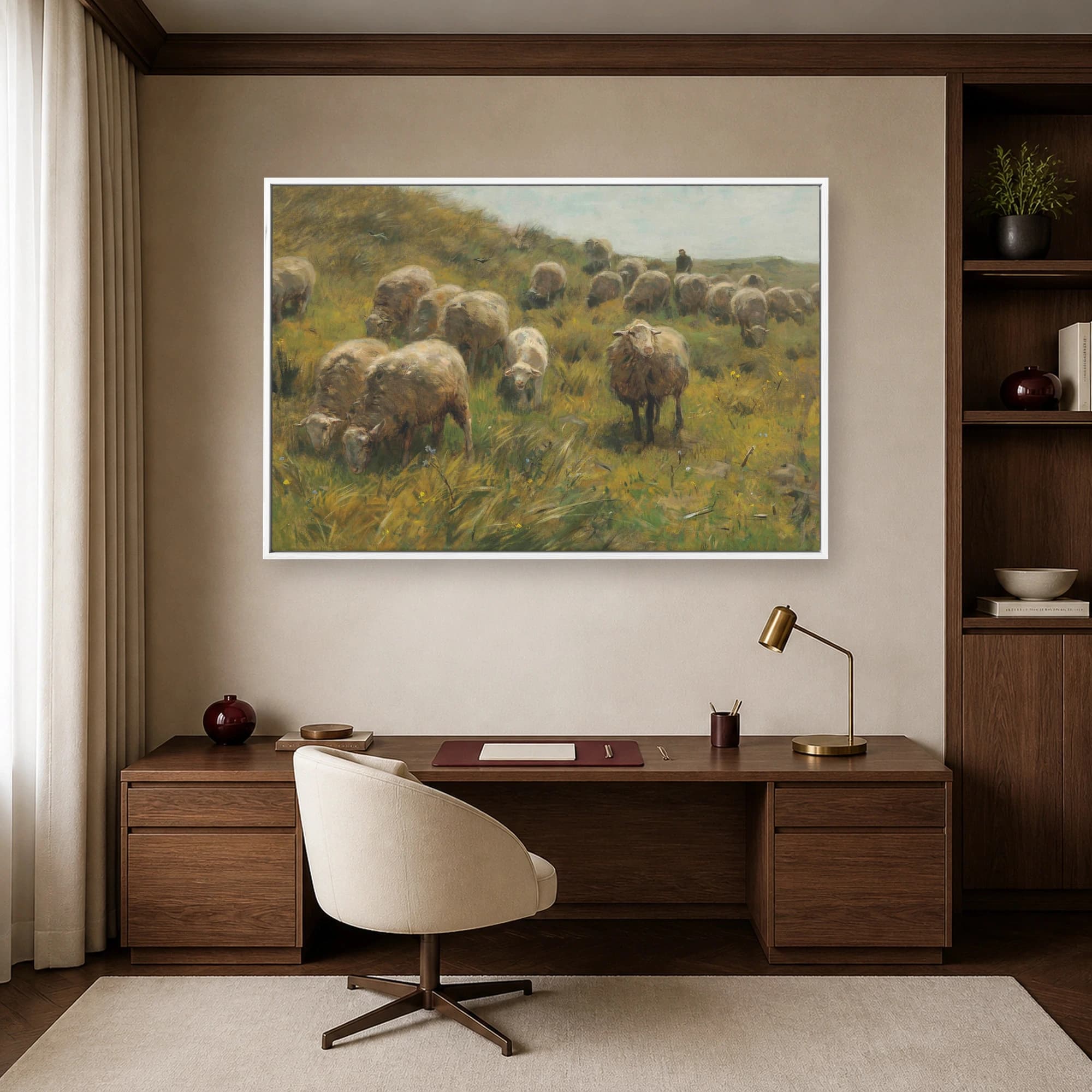 Sheep Grazing on a Hillside Pastoral Fine Art Print, view 4