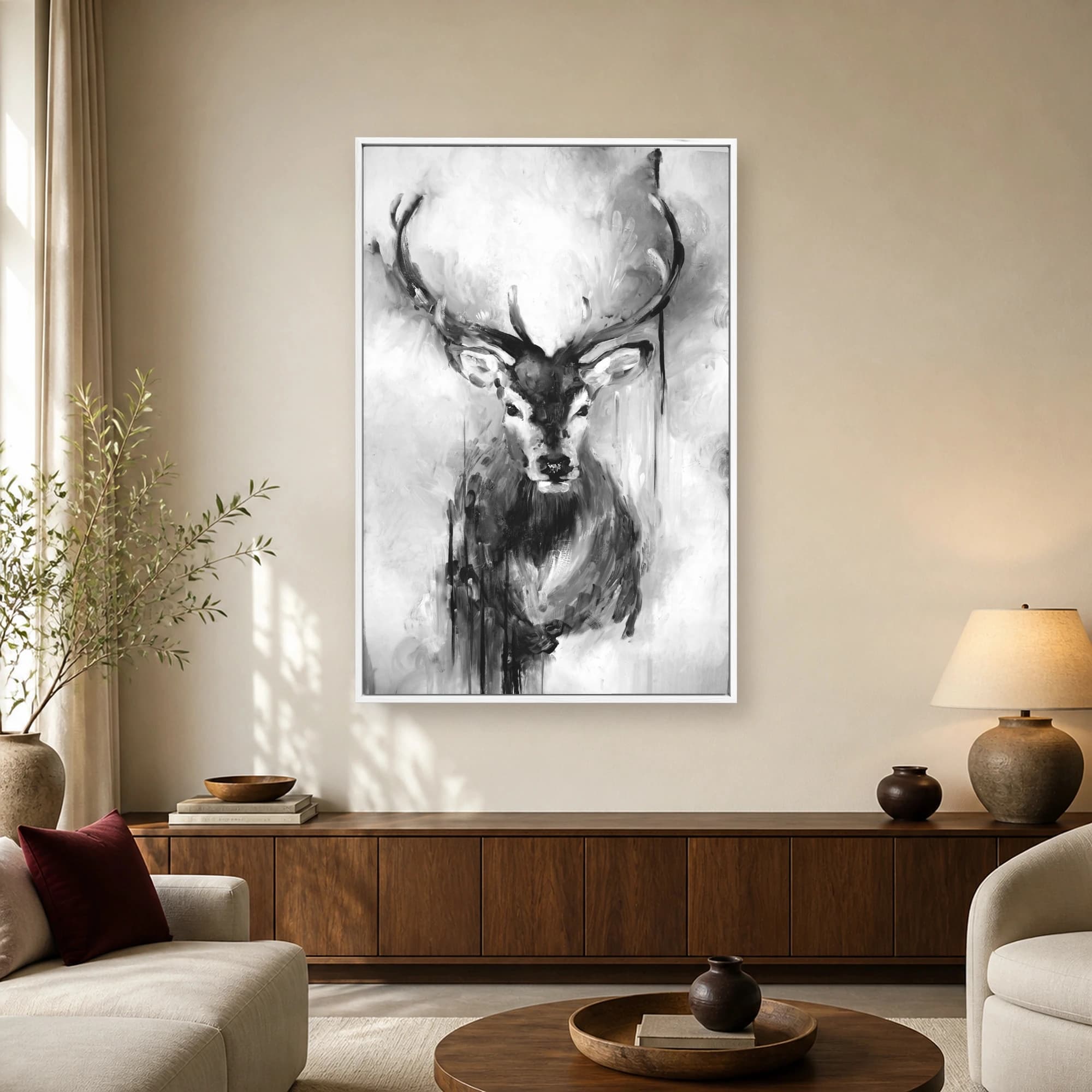 Monochrome Stag Portrait Canvas Print, view 2
