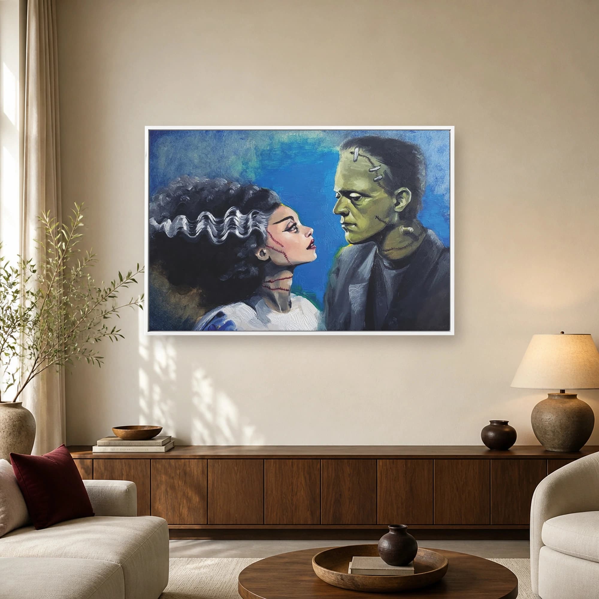Frankenstein and Bride Romantic Portrait Canvas Print, view 2