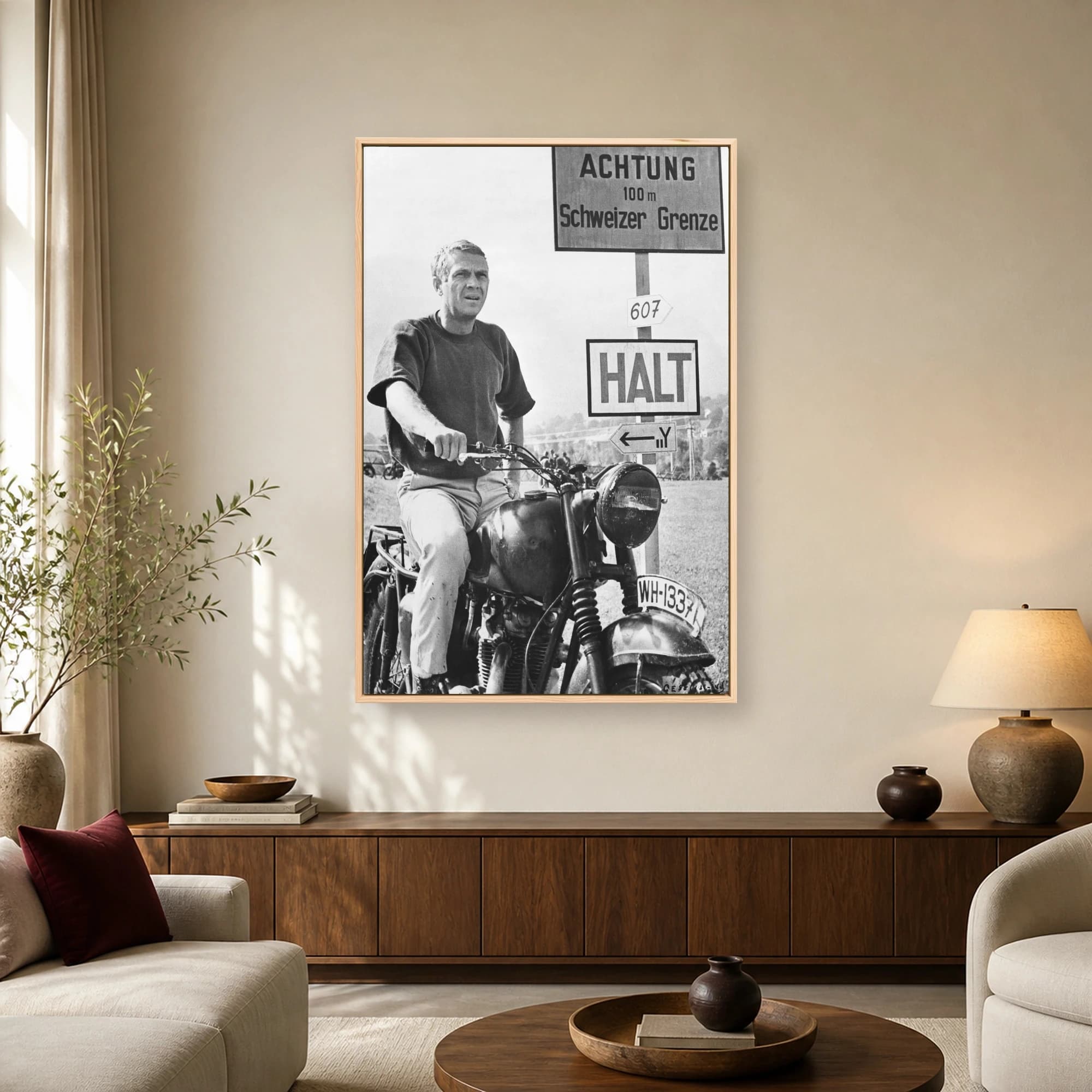 Steve McQueen Classic Motorcycle Escape Wall Art, view 2