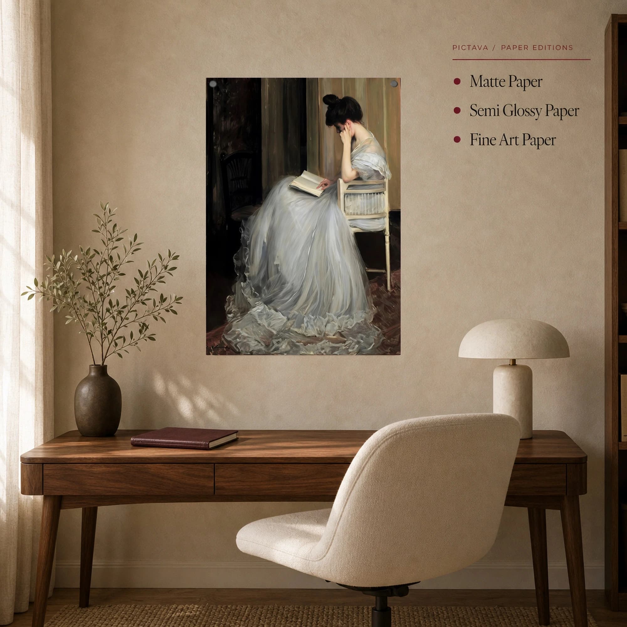 Woman Reading in Sheer Gown Fine Art Canvas Print, view 8