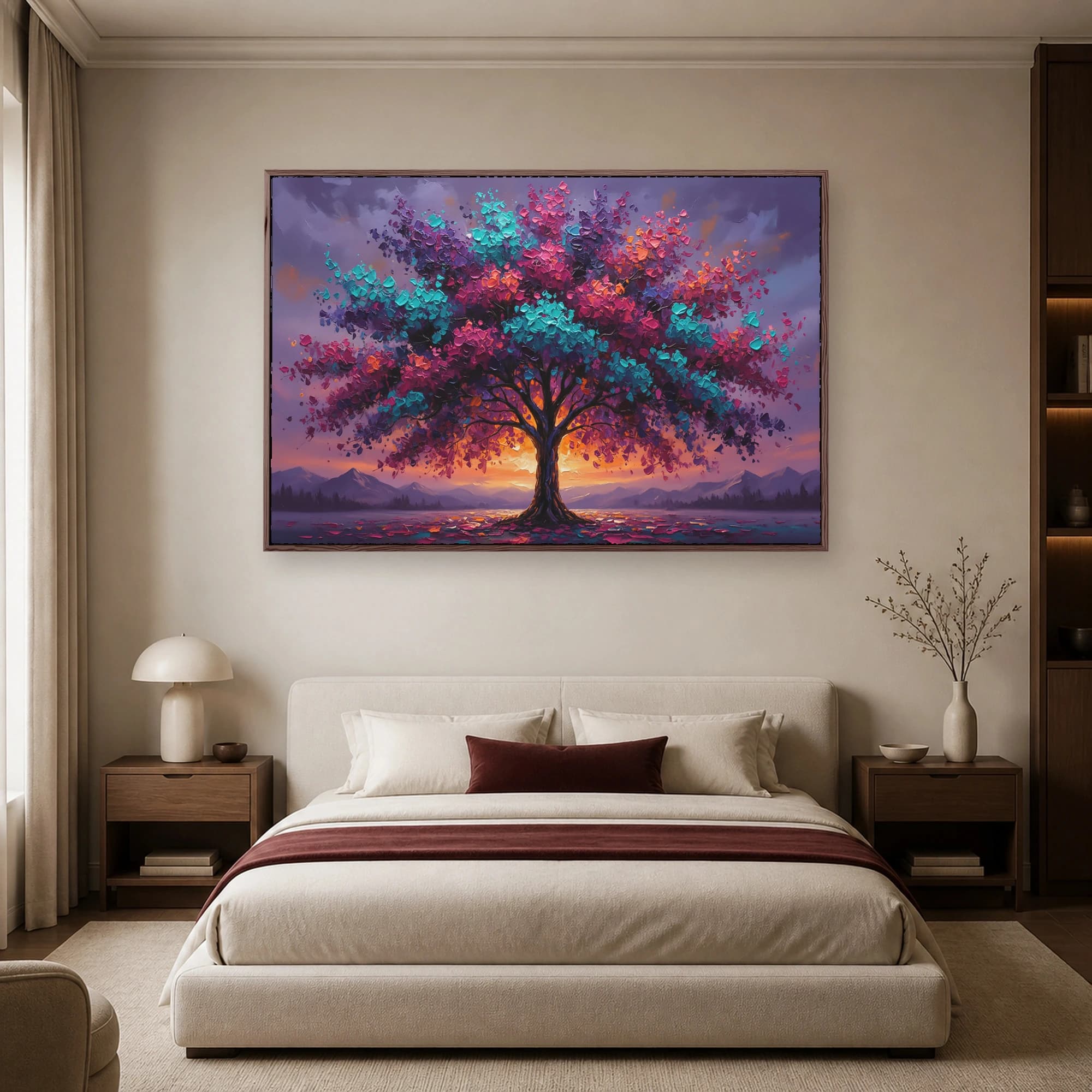 Vibrant Impasto Tree Sunset Landscape Canvas Print, view 5