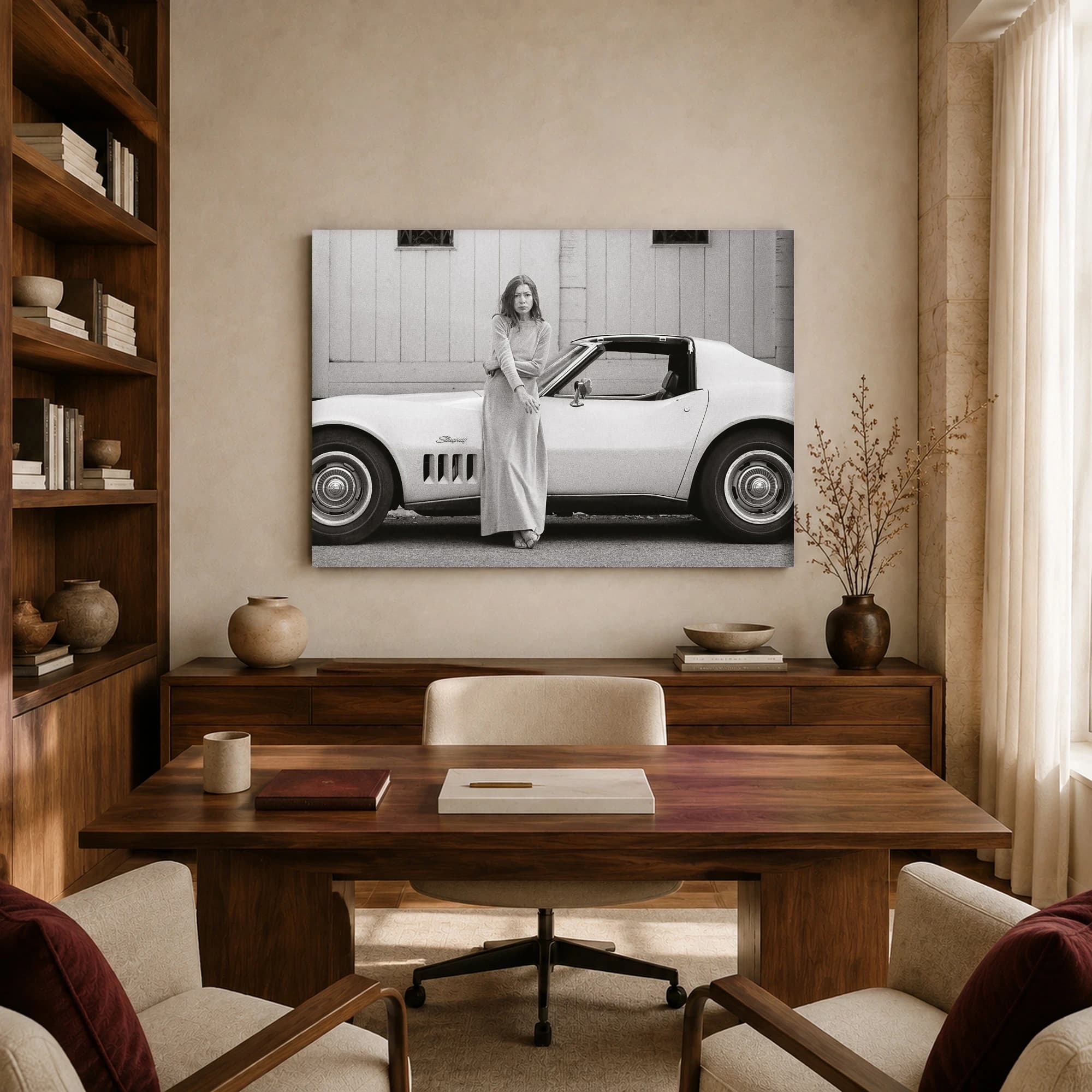 Joan Didion with Corvette Stingray Vintage Photography Print, view 7