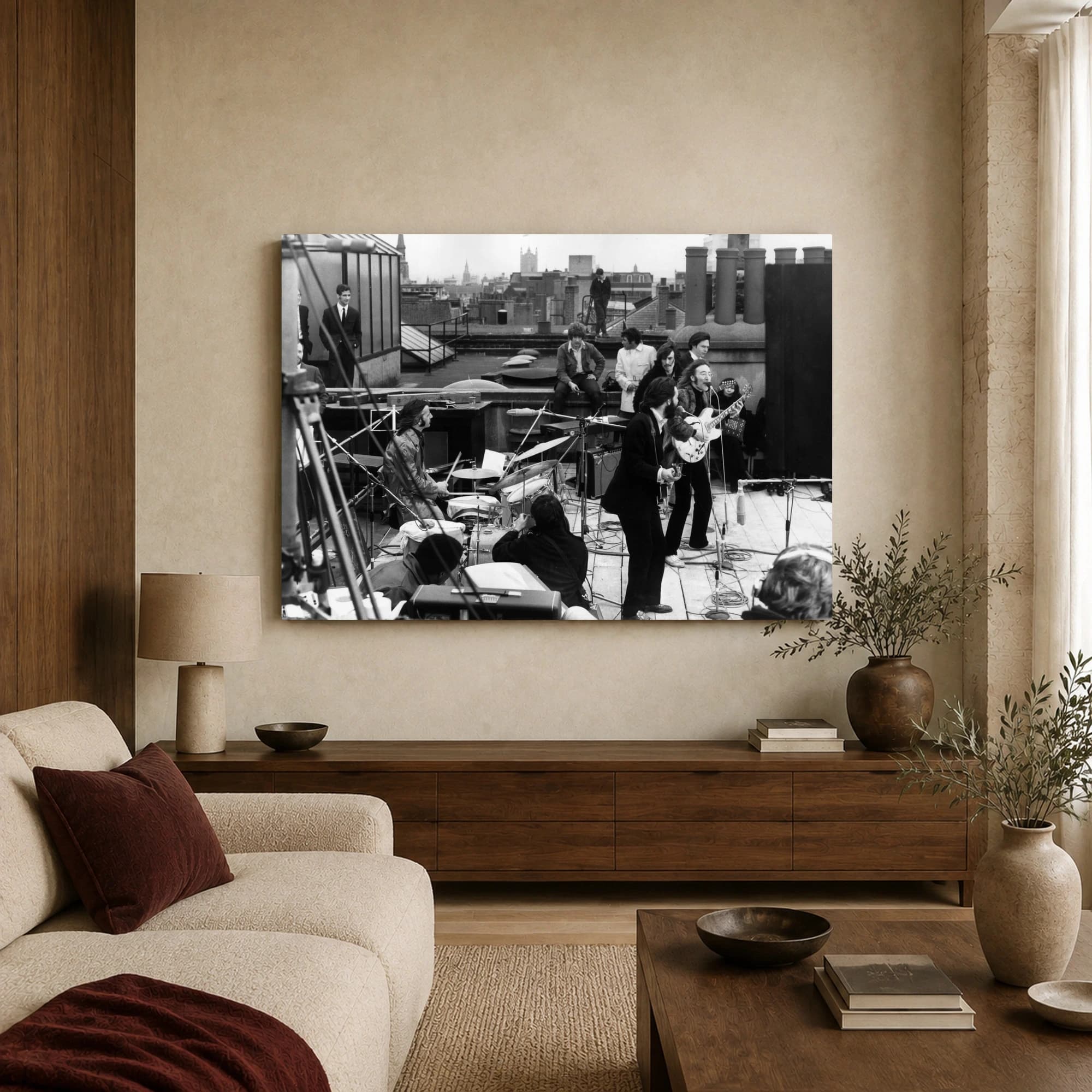 The Beatles Historic Rooftop Concert Black and White Wall Art, view 3