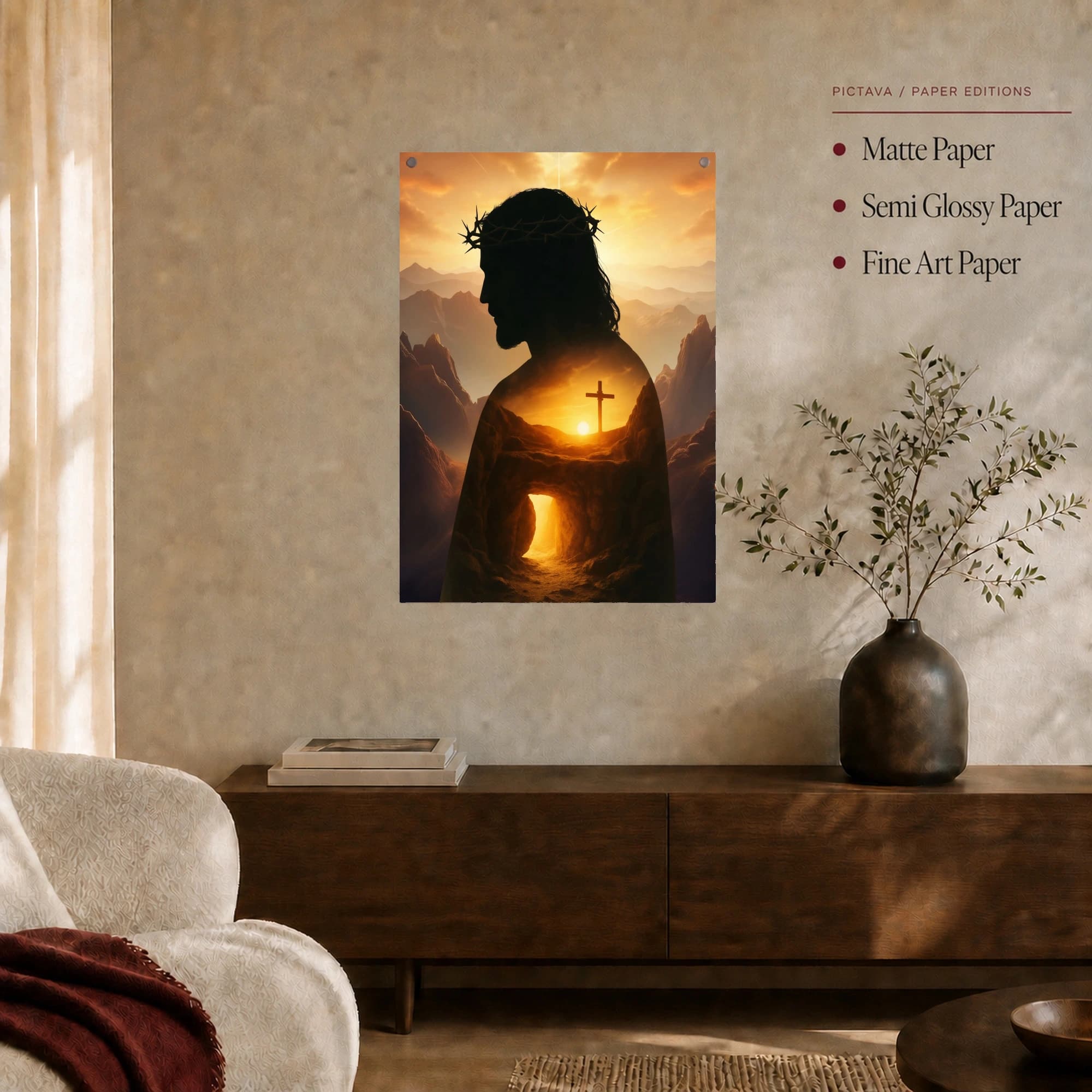 The Light of Redemption Jesus Cross Sunrise Canvas Print, view 3