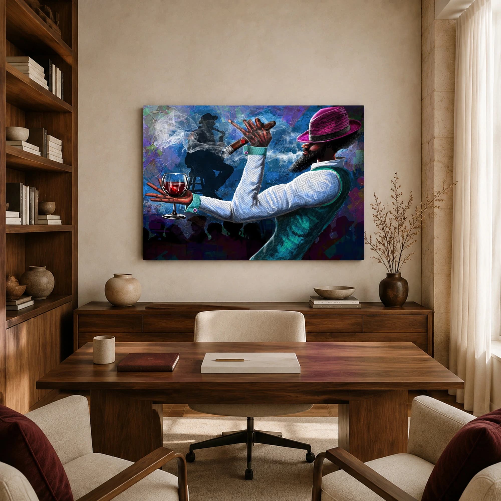 Stylish Man with Cigar and Wine - Modern Portrait Art, view 8