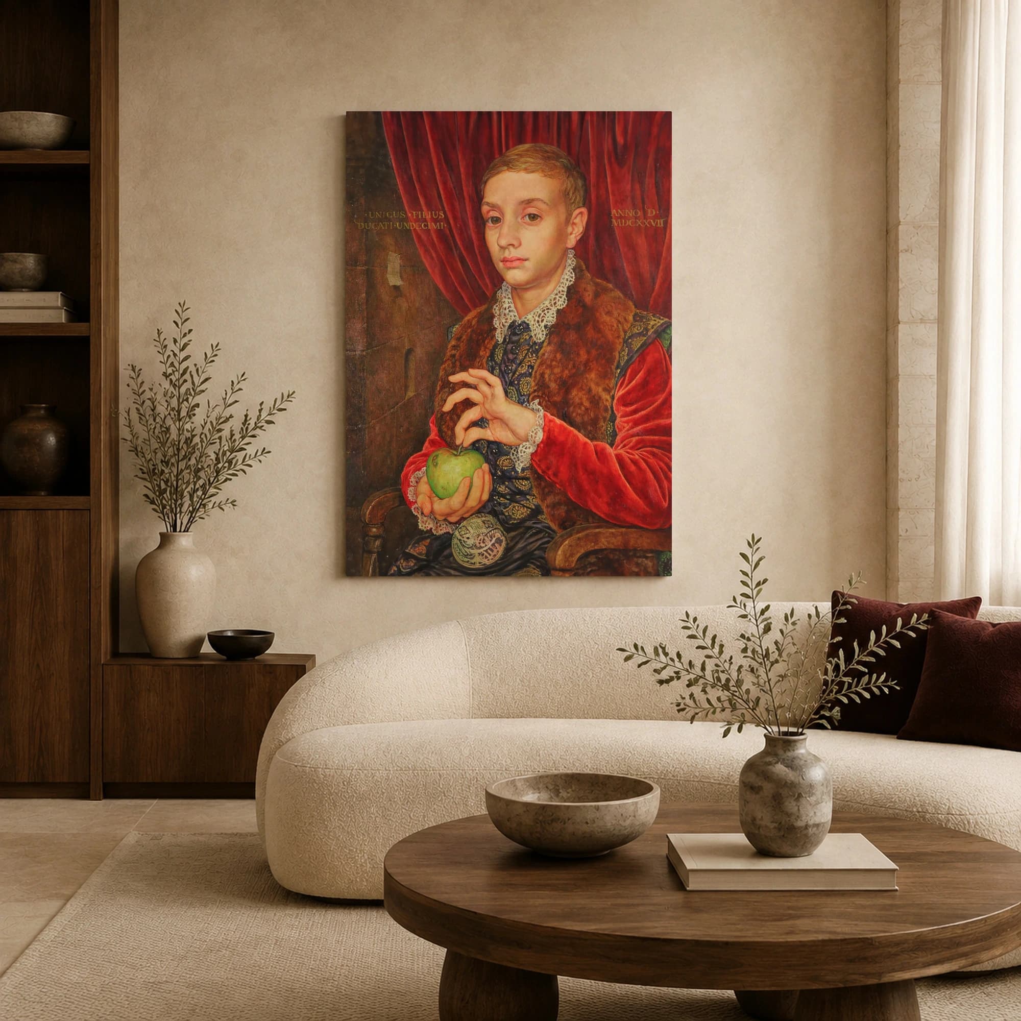 Renaissance Boy Portrait with Green Apple Canvas Print, view 6