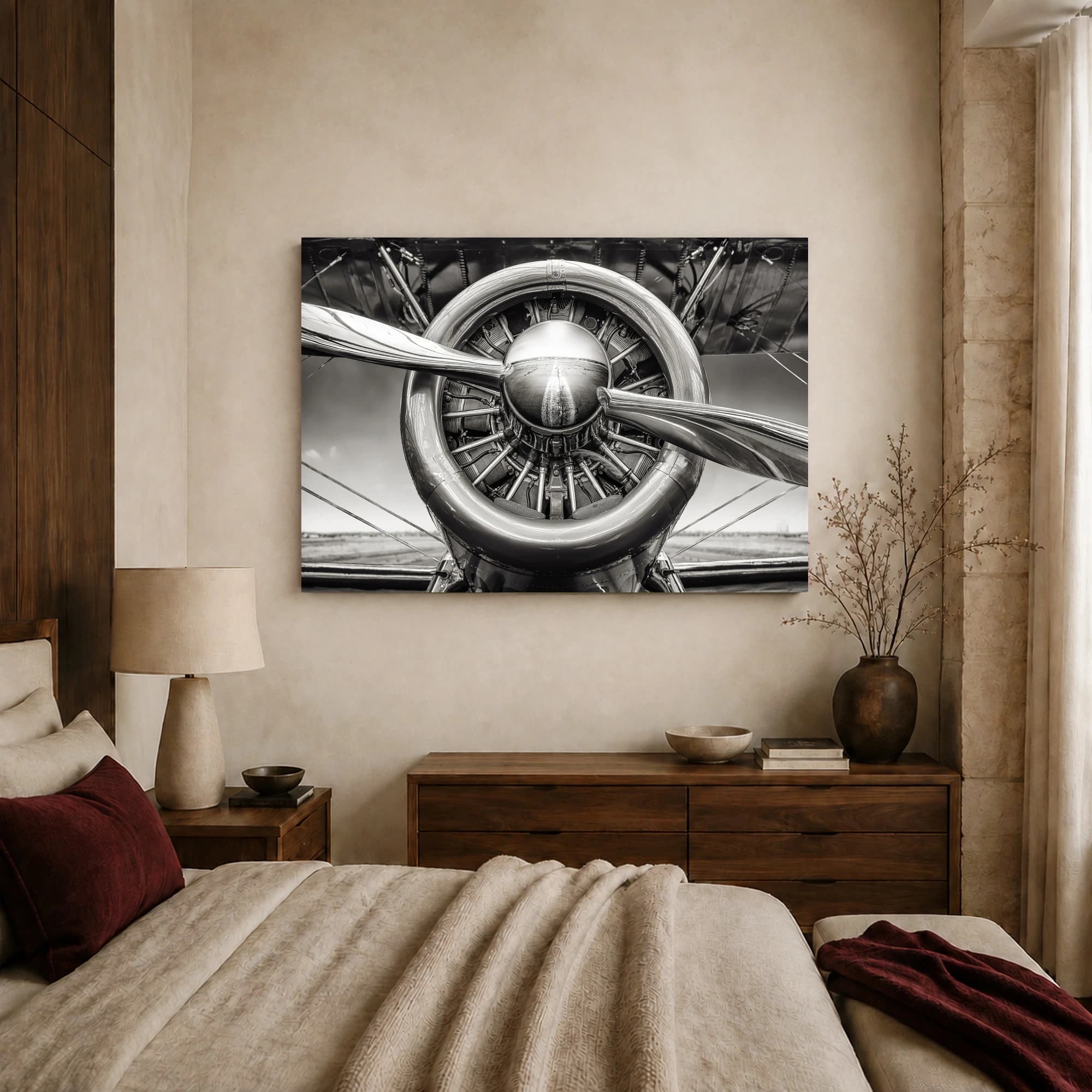 Vintage Aircraft Engine Black and White Wall Art, view 5